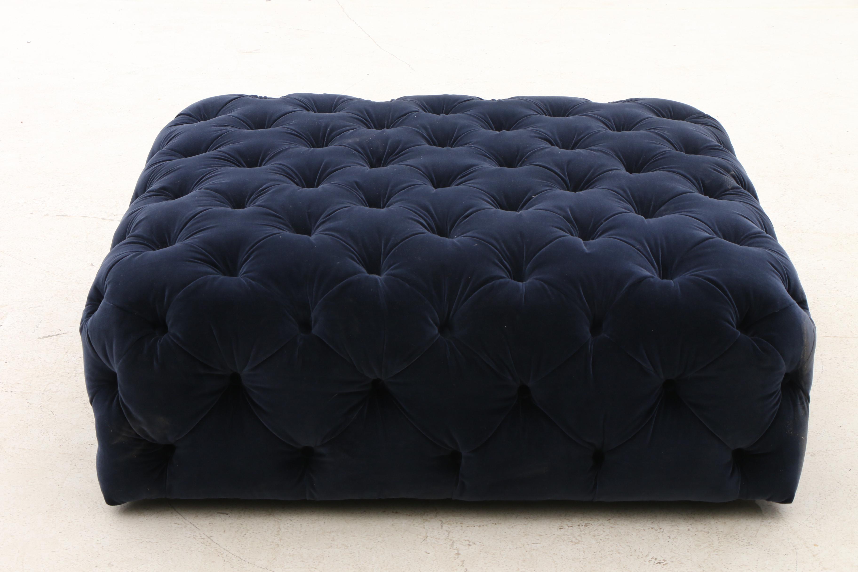 Blue Velvet Tufted Ottoman by Article