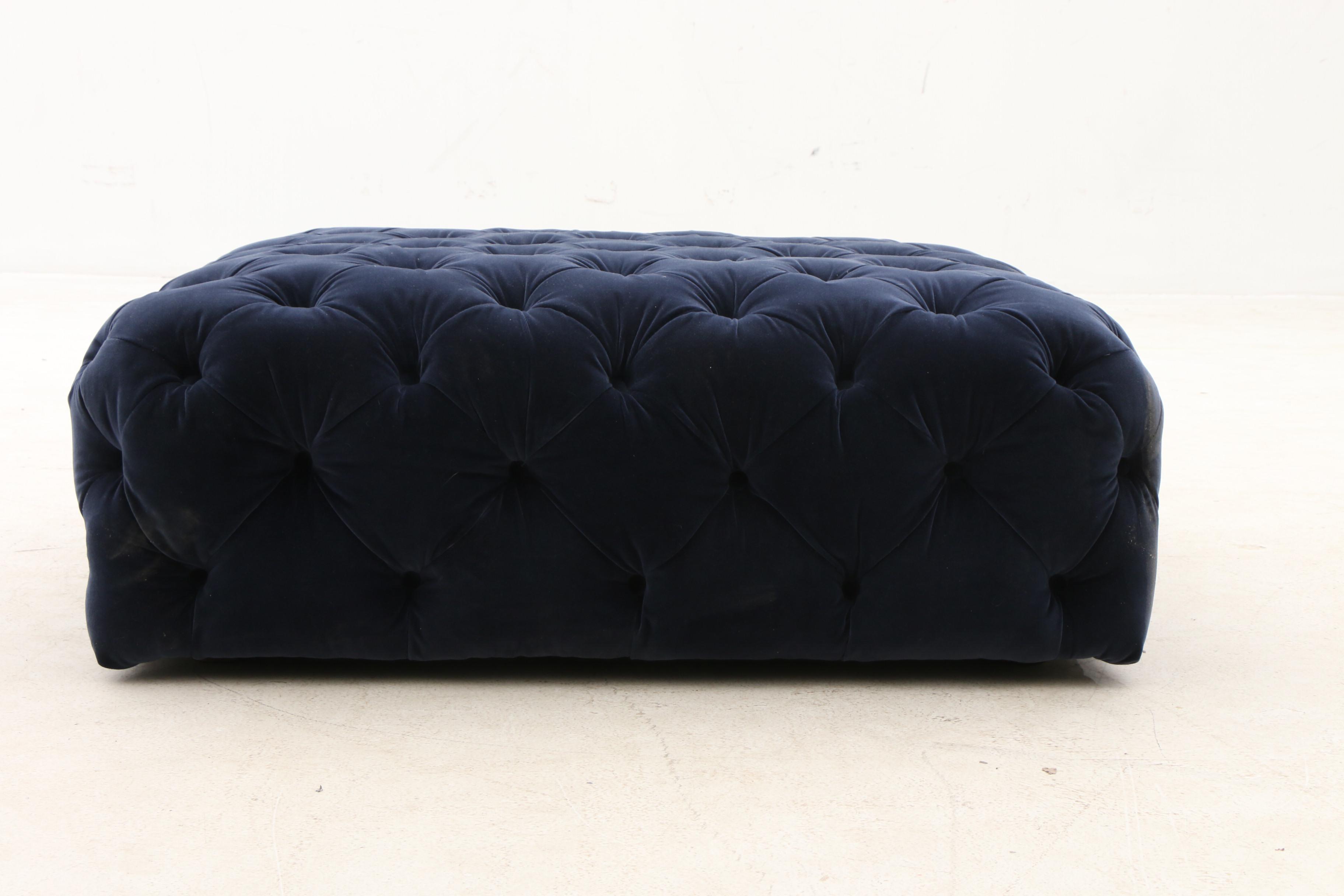 Blue Velvet Tufted Ottoman by Article