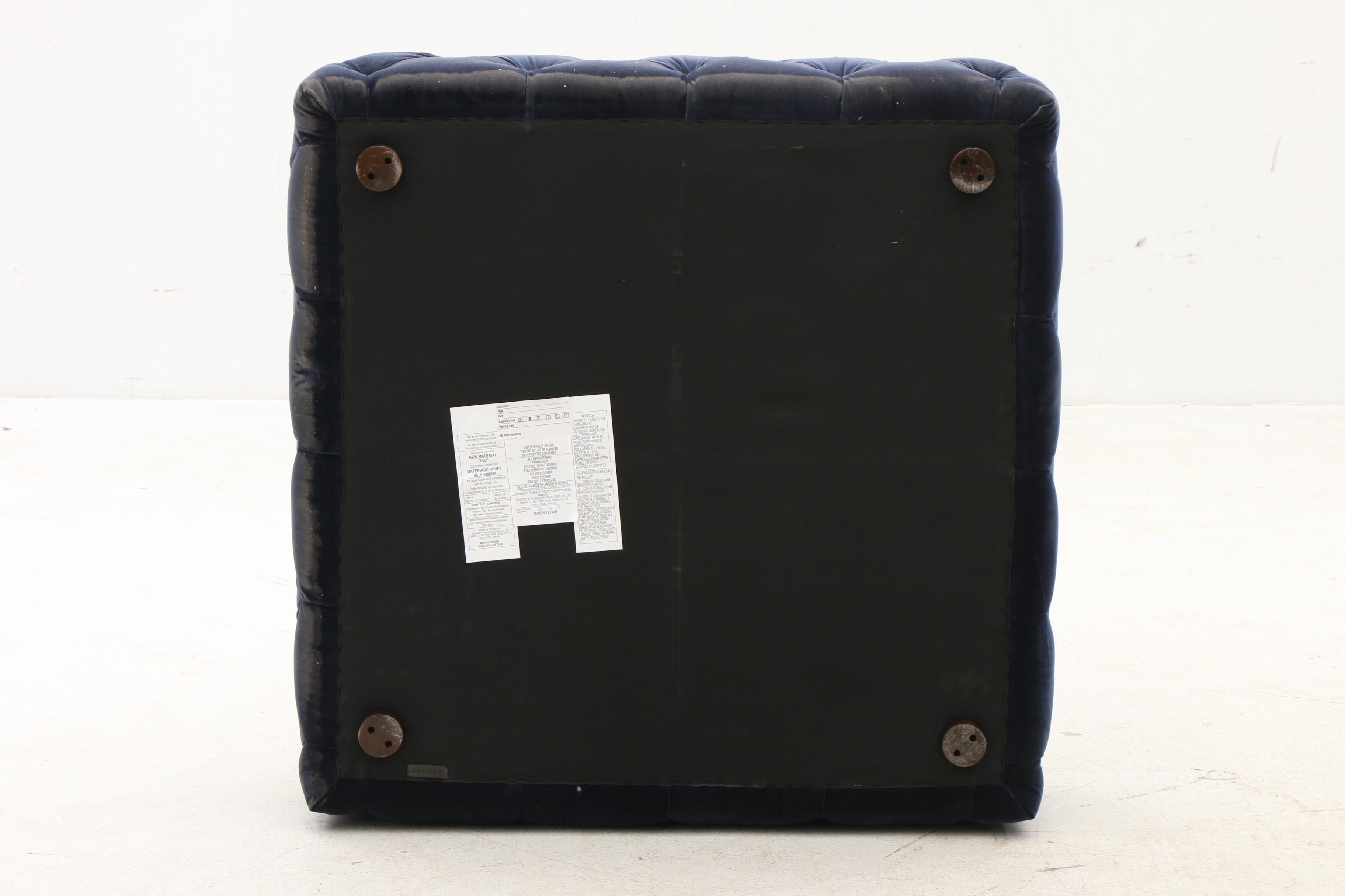 Blue Velvet Tufted Ottoman by Article