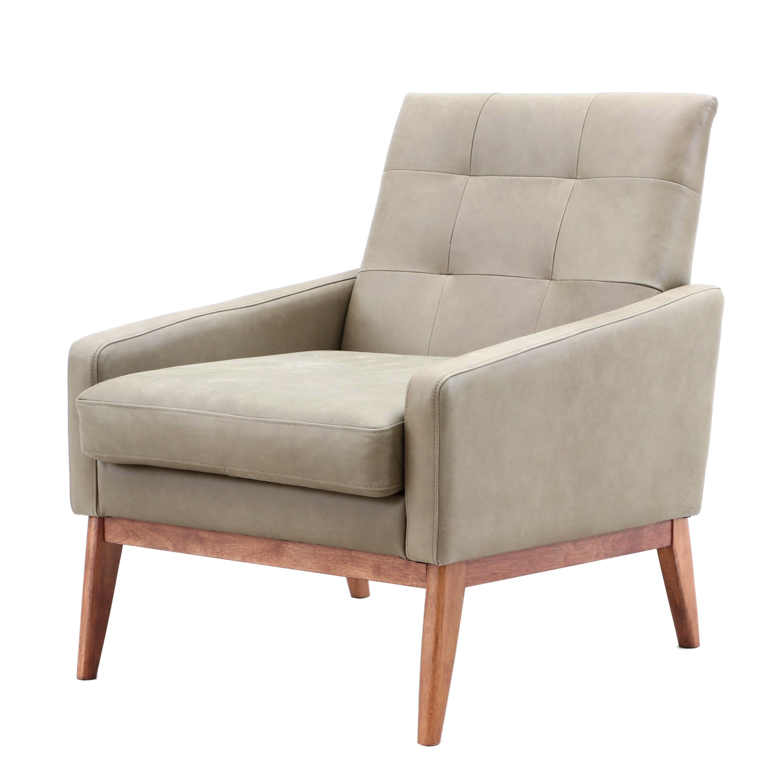 Green Leather Upholstered Accent Armchair