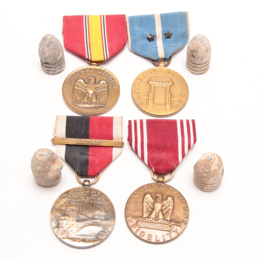 WWII-Korean War United States Service Medals and Civil War Era "Dug" Bullets
