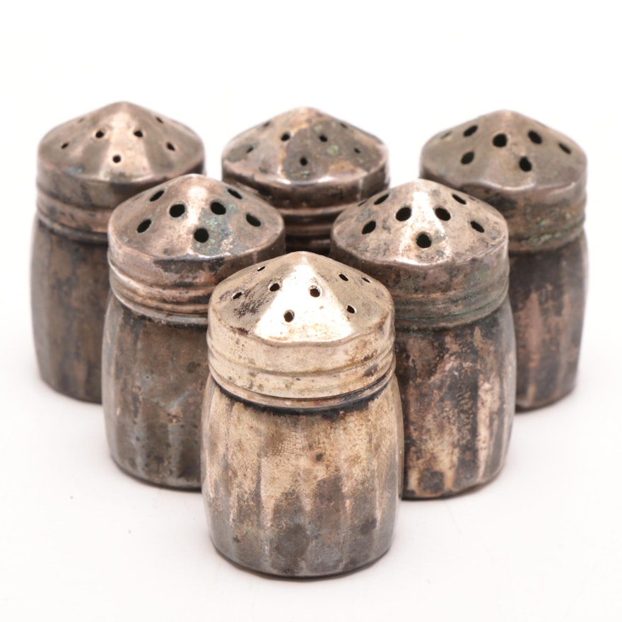 Six Sterling Small Barrel Shaped Salt/Pepper Shakers