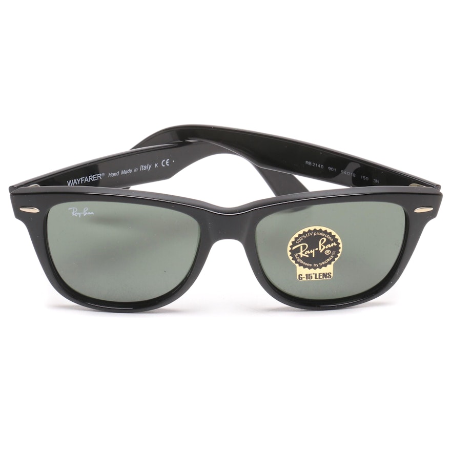 Ray-Ban Black Wayfarer Sunglasses with Case, Made in Italy