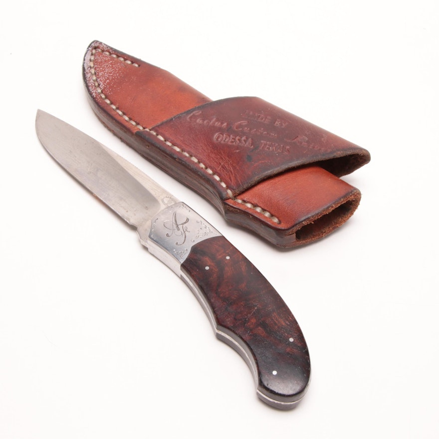 1960s Cactus Custom Hunting Knife with Leather Sheath, Odessa, Texas
