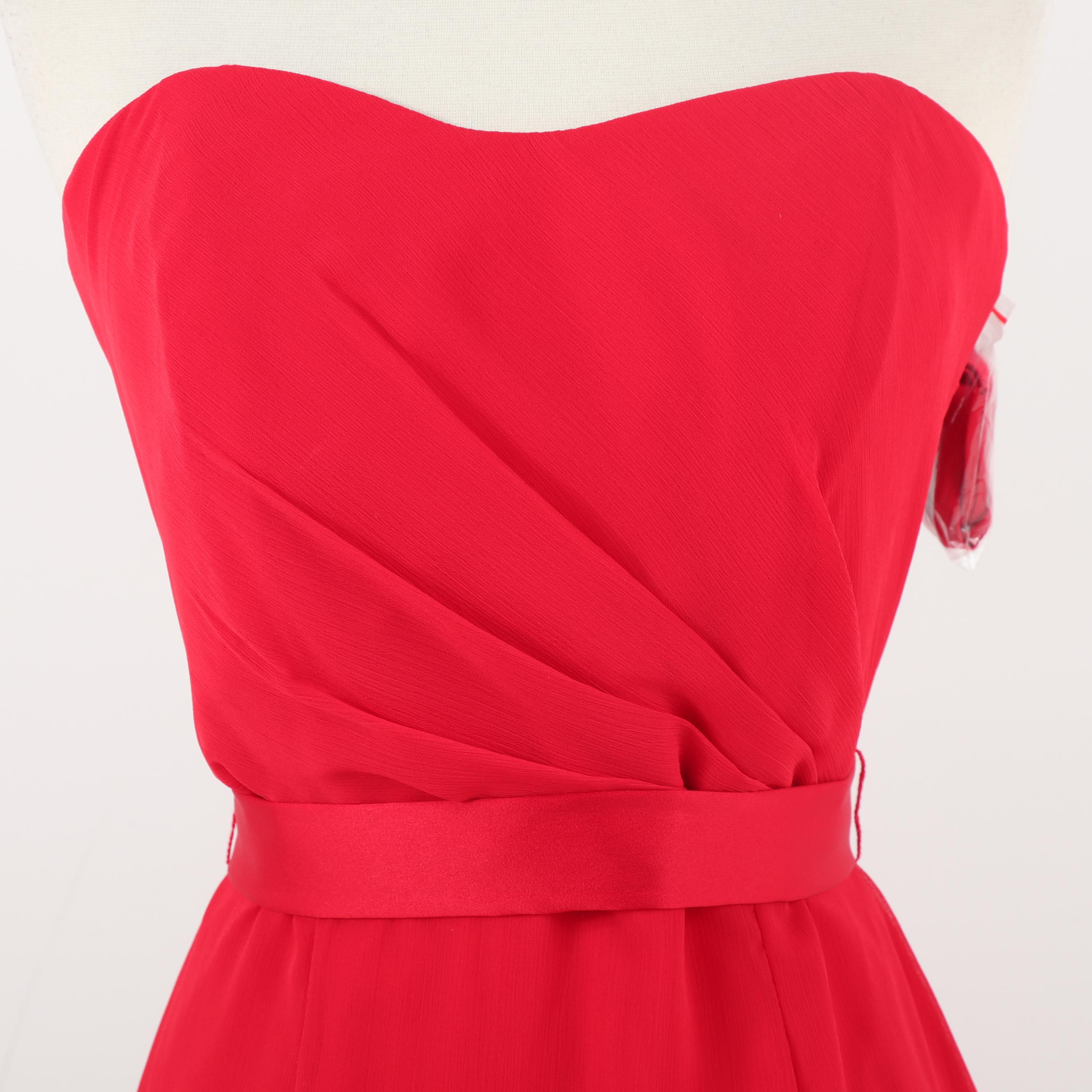 White by Vera Wang Red Strapless Evening Gown Accented with Lace