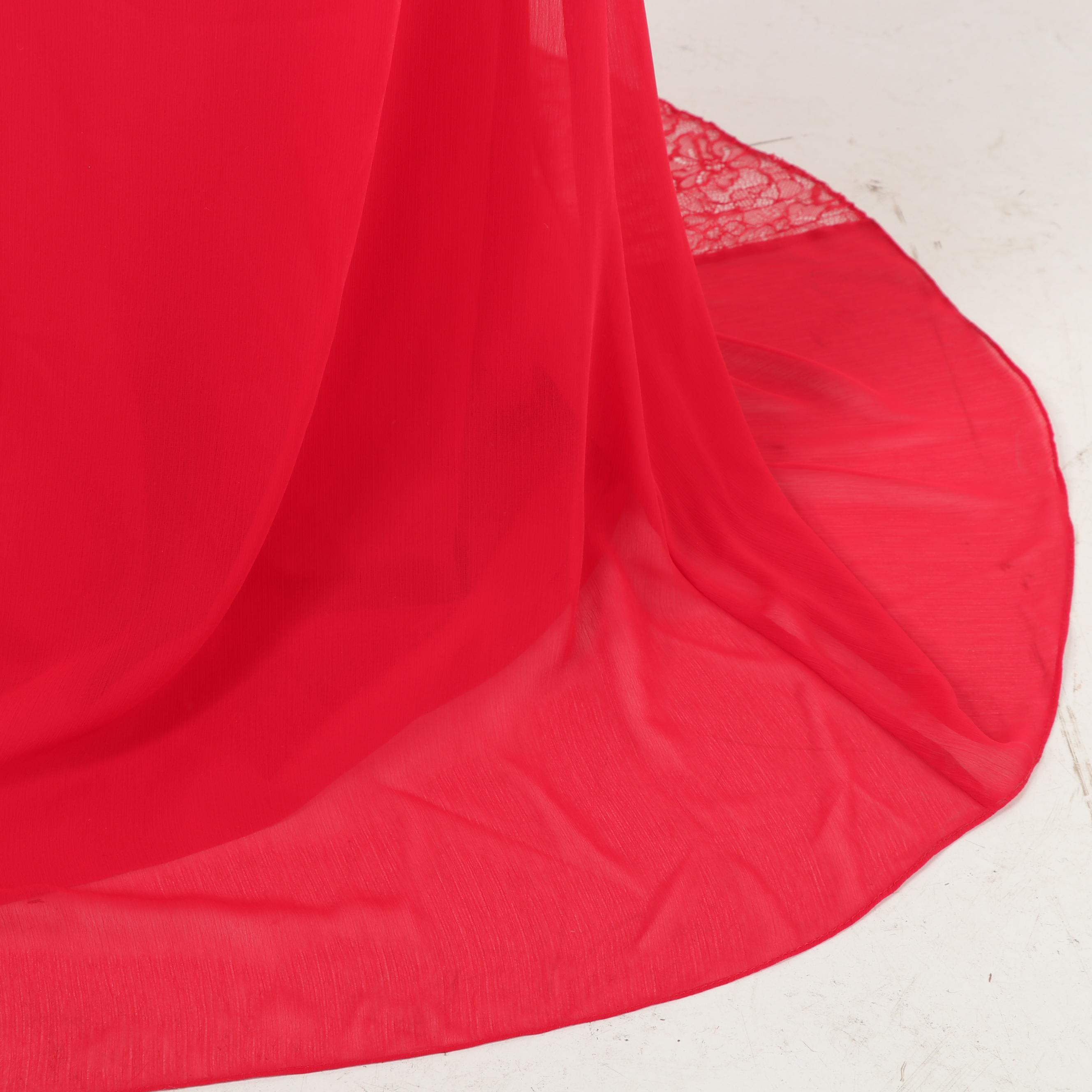 White by Vera Wang Red Strapless Evening Gown Accented with Lace