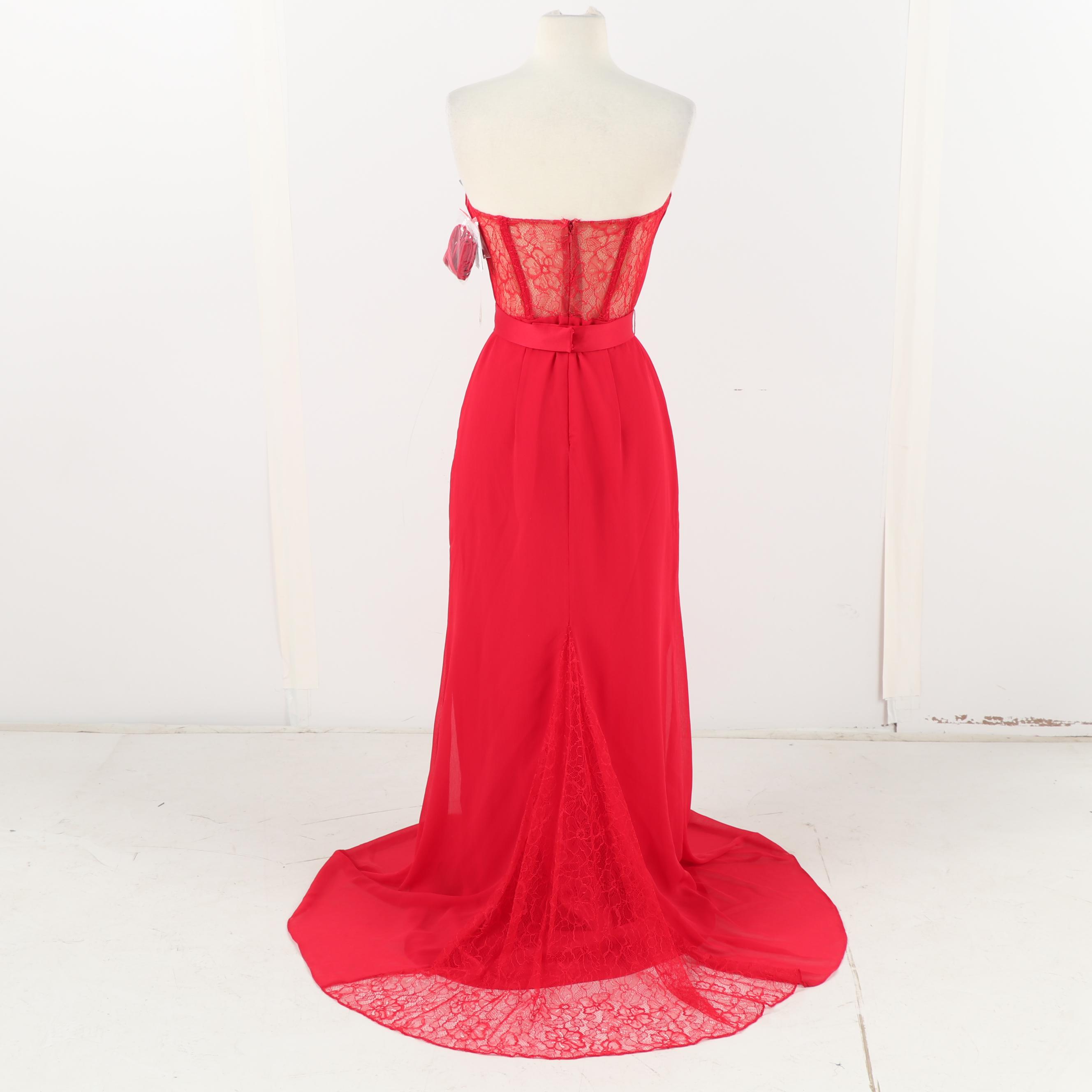 White by Vera Wang Red Strapless Evening Gown Accented with Lace