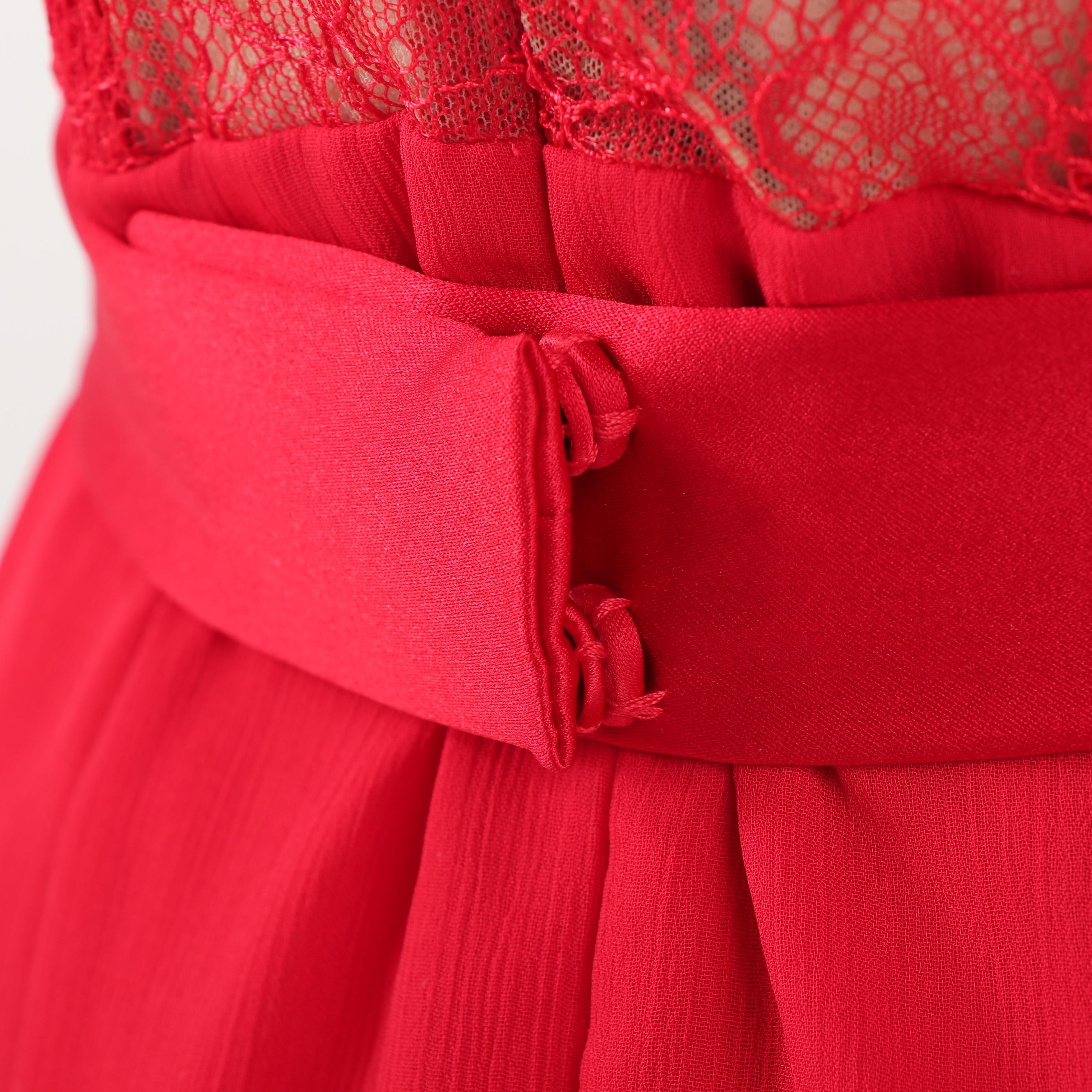 White by Vera Wang Red Strapless Evening Gown Accented with Lace