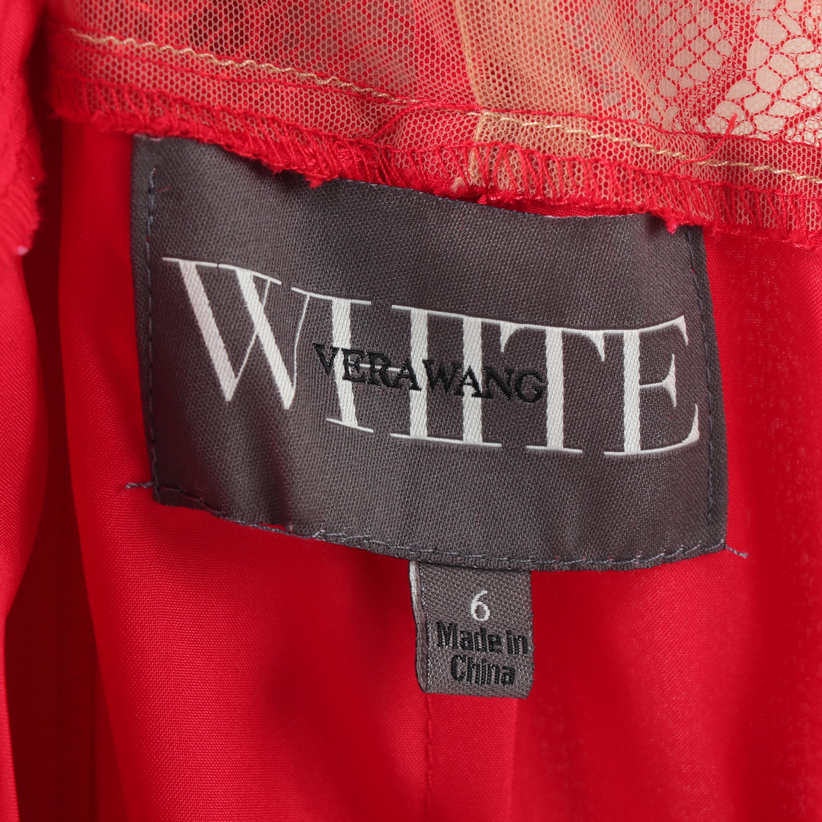 White by Vera Wang Red Strapless Evening Gown Accented with Lace