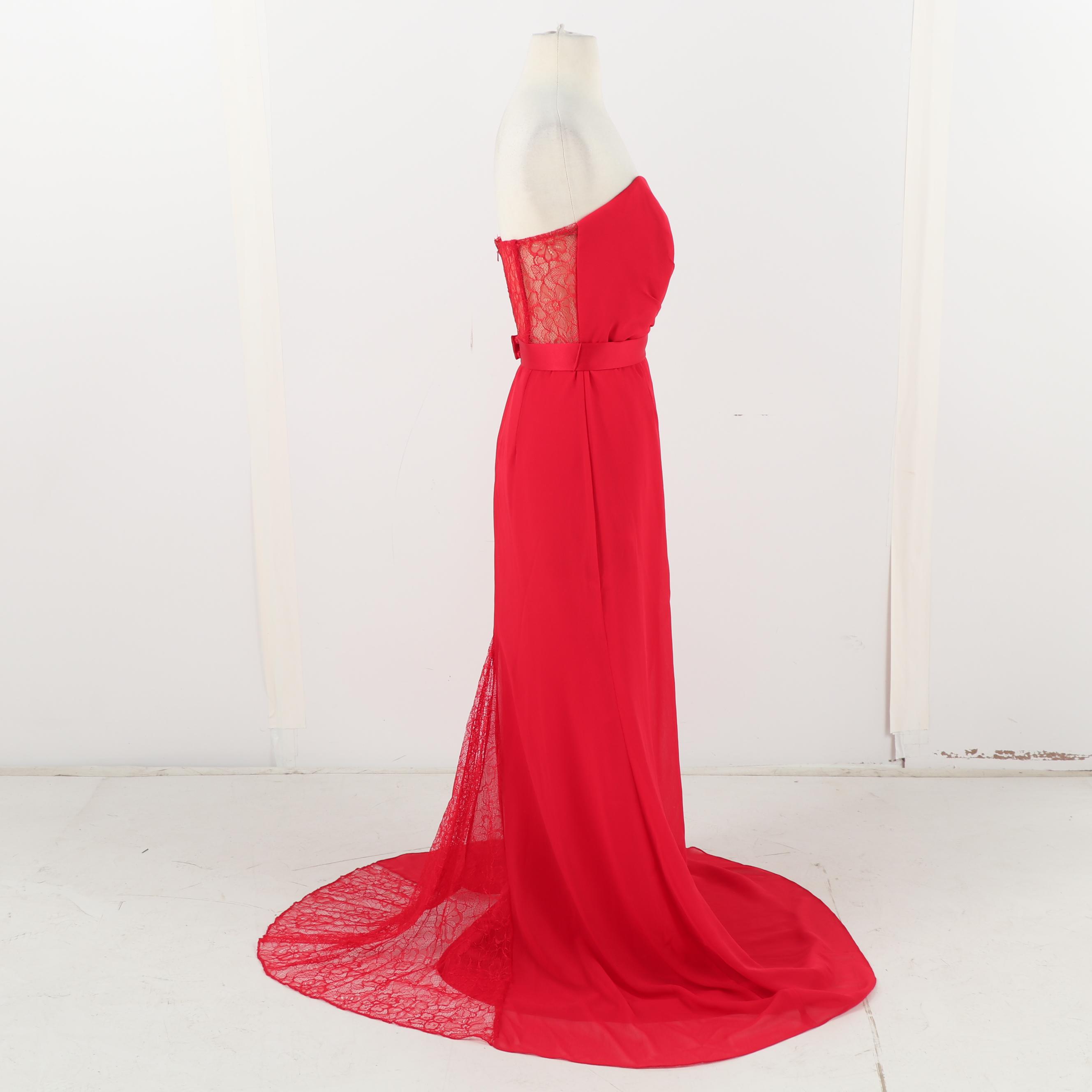 White by Vera Wang Red Strapless Evening Gown Accented with Lace