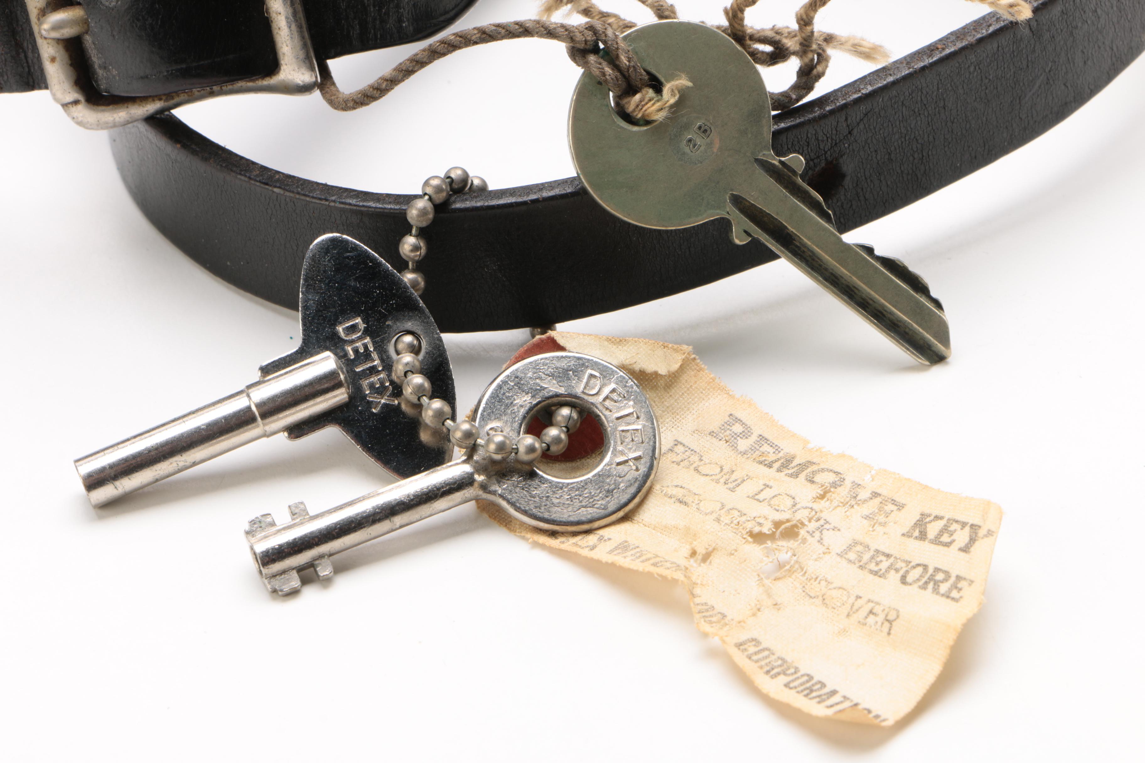 Detex "Guardsman" Security Guard Watchclock in Black Leather Case, Mid-Century