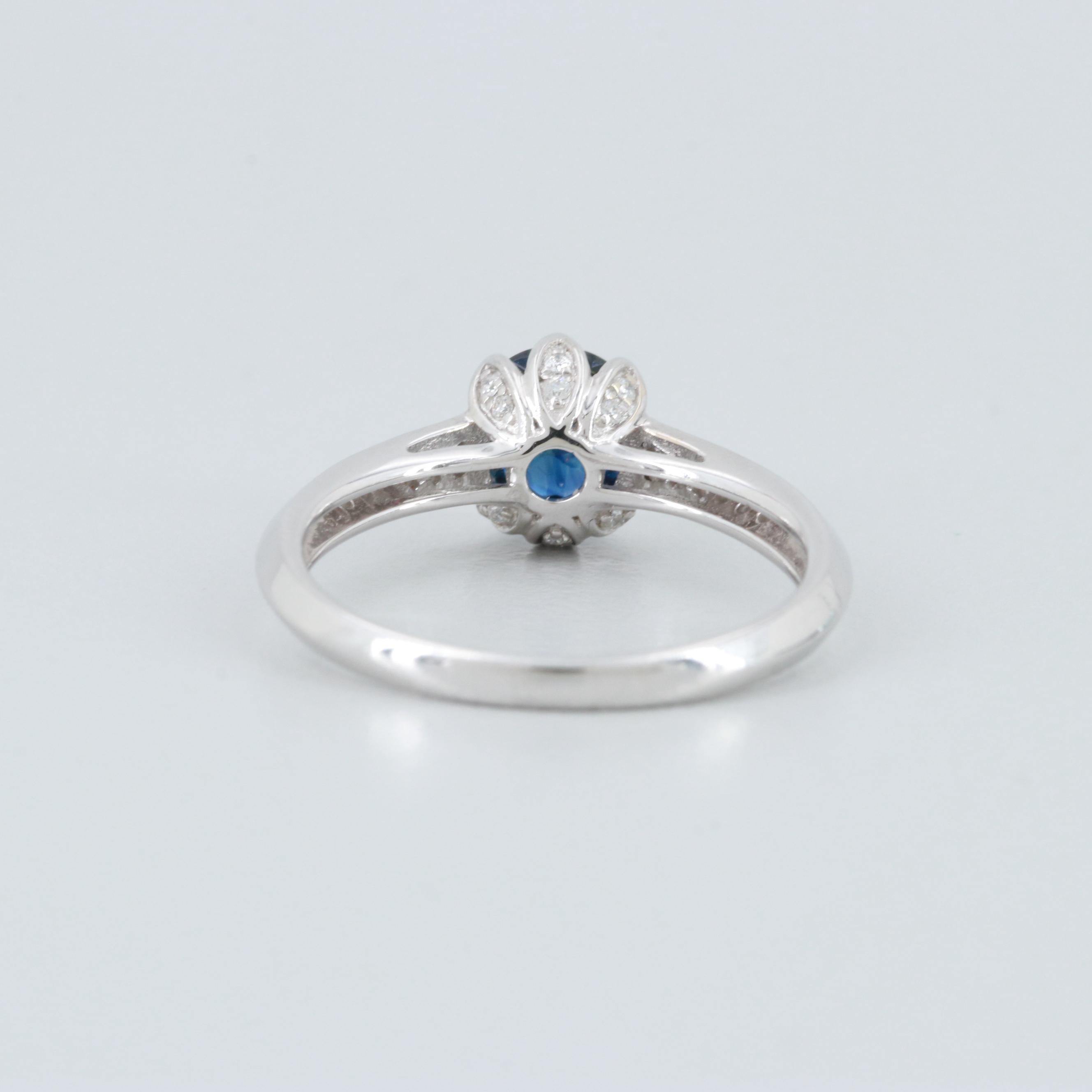 14K White Gold Blue Sapphire and Diamond Ring