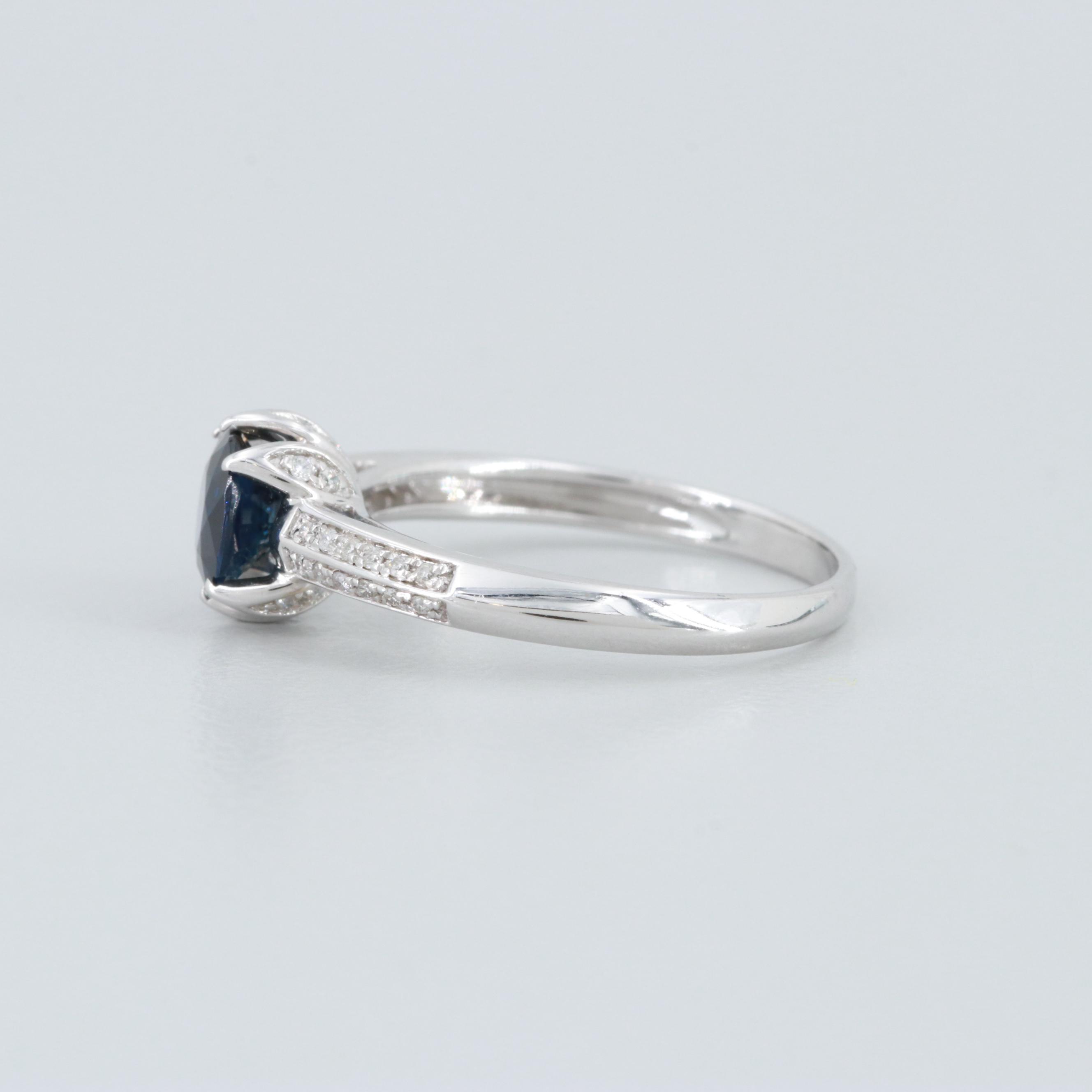 14K White Gold Blue Sapphire and Diamond Ring