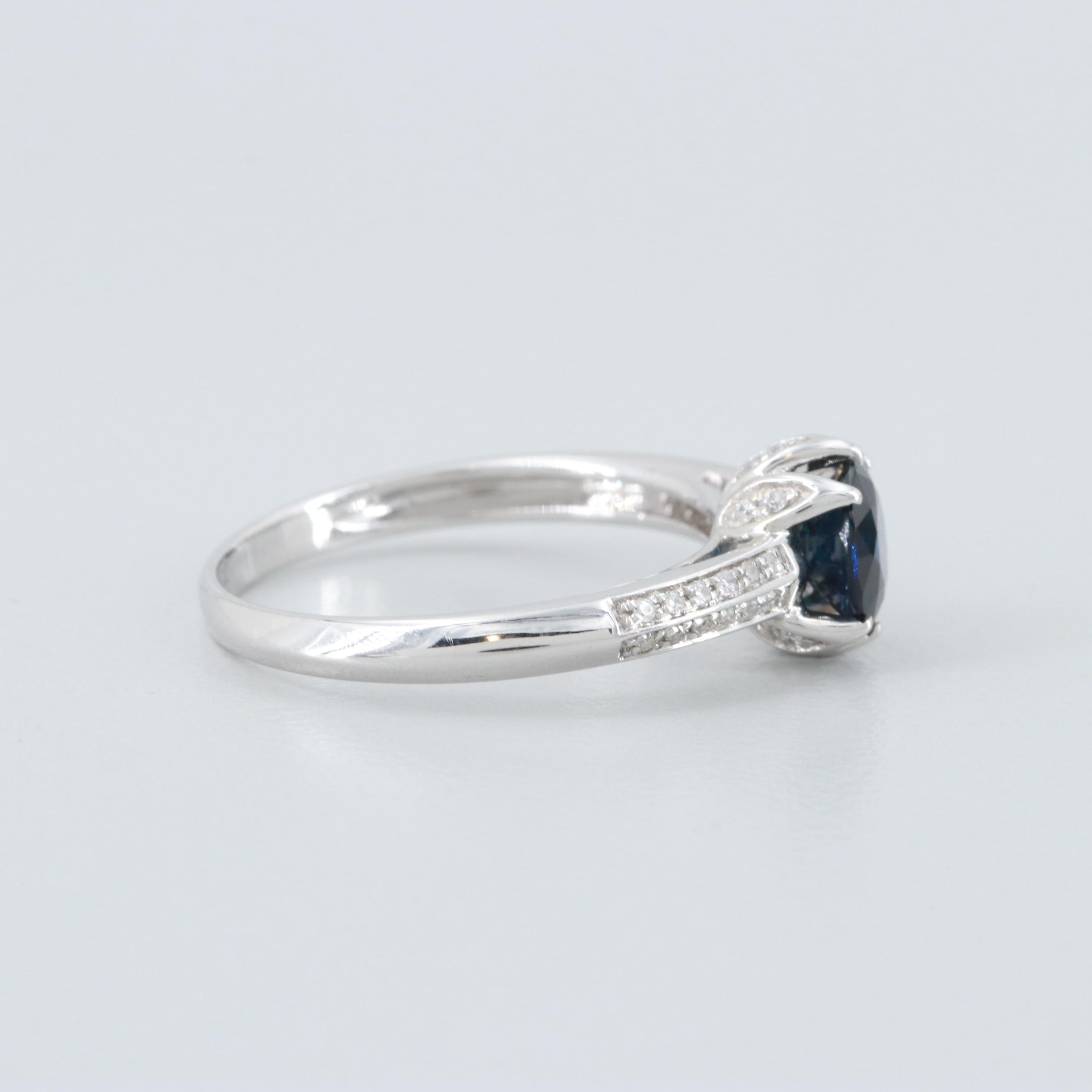 14K White Gold Blue Sapphire and Diamond Ring