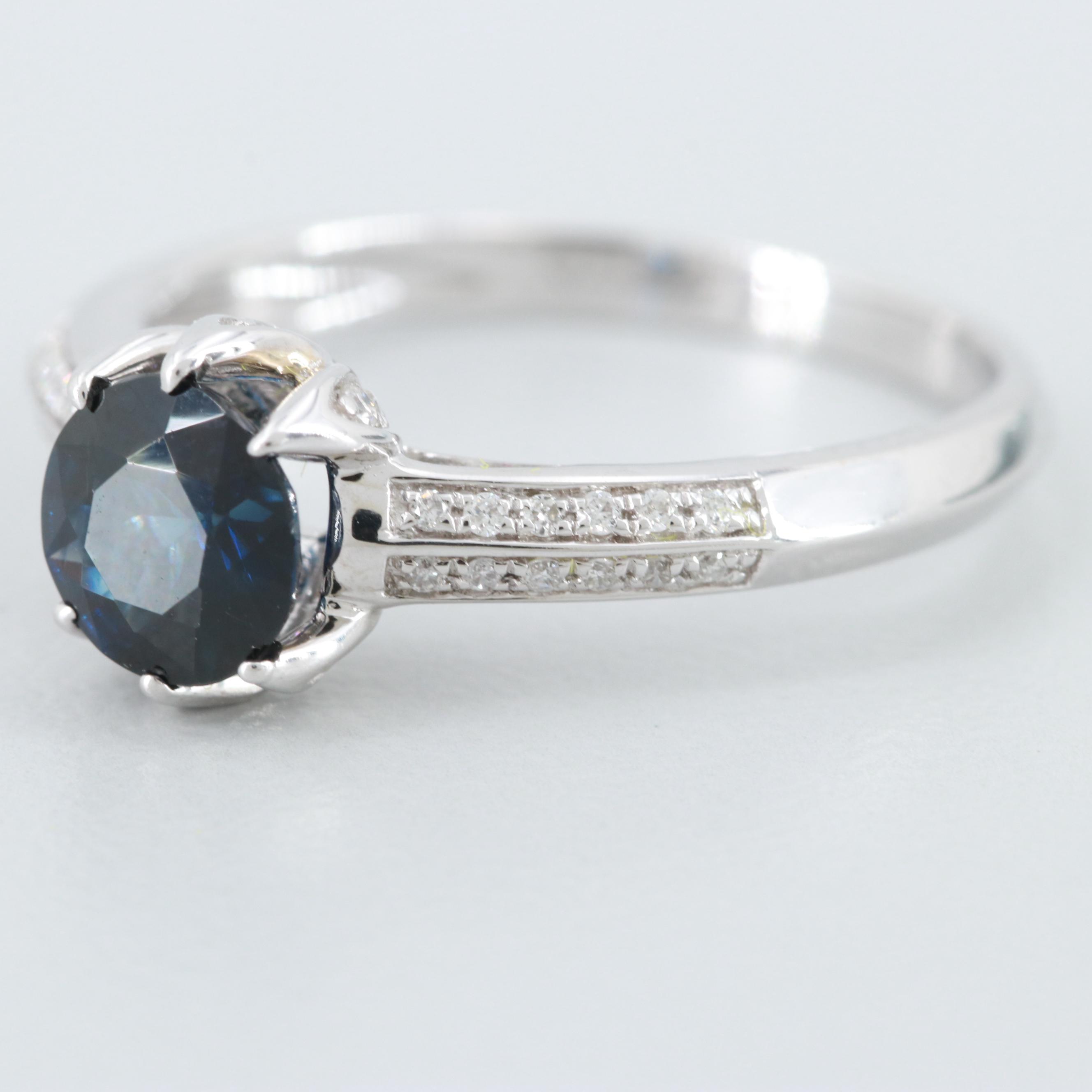 14K White Gold Blue Sapphire and Diamond Ring
