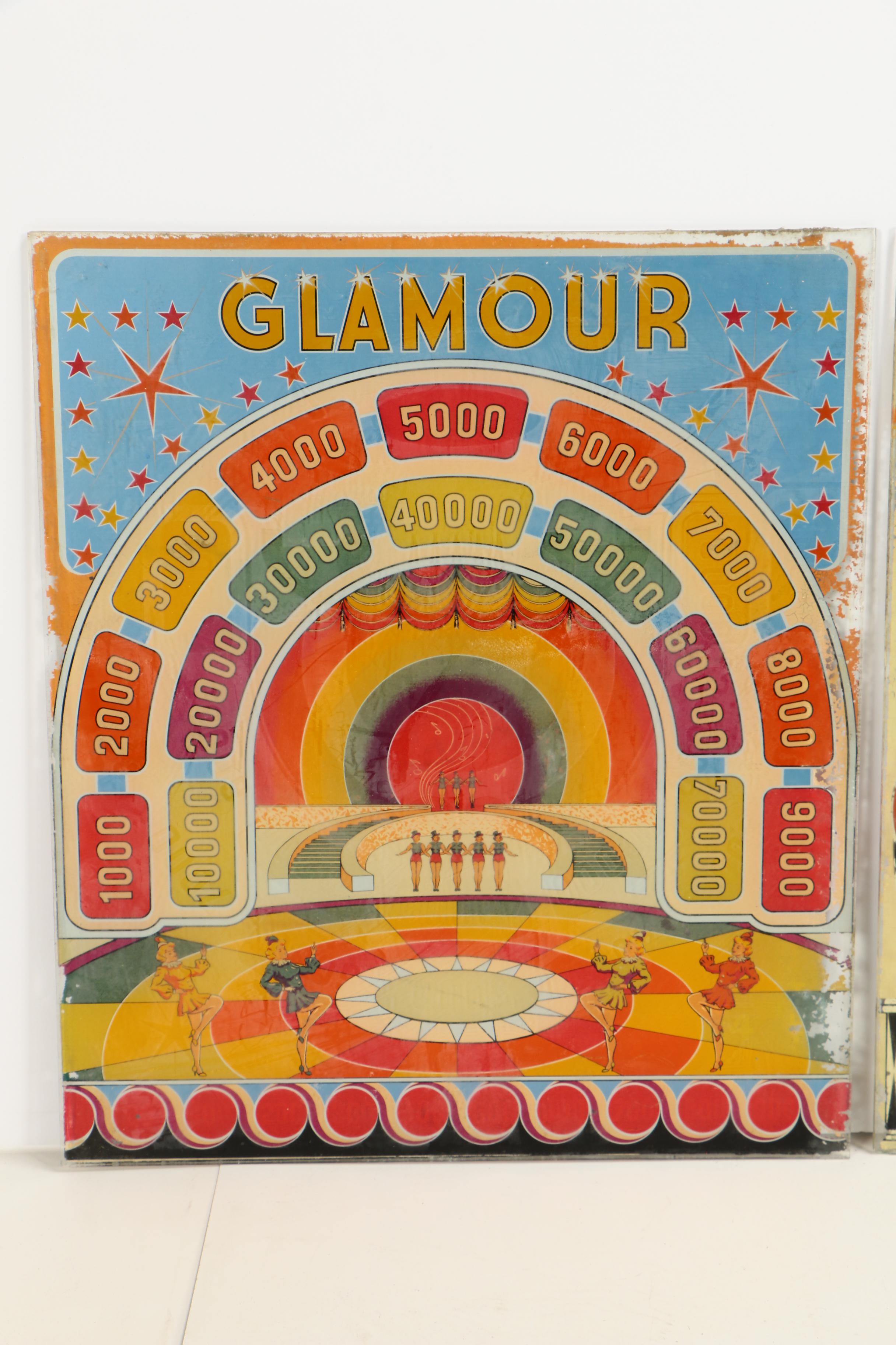 Woodrail Pinball Machine Glass Display Panels, 1930s/1940s