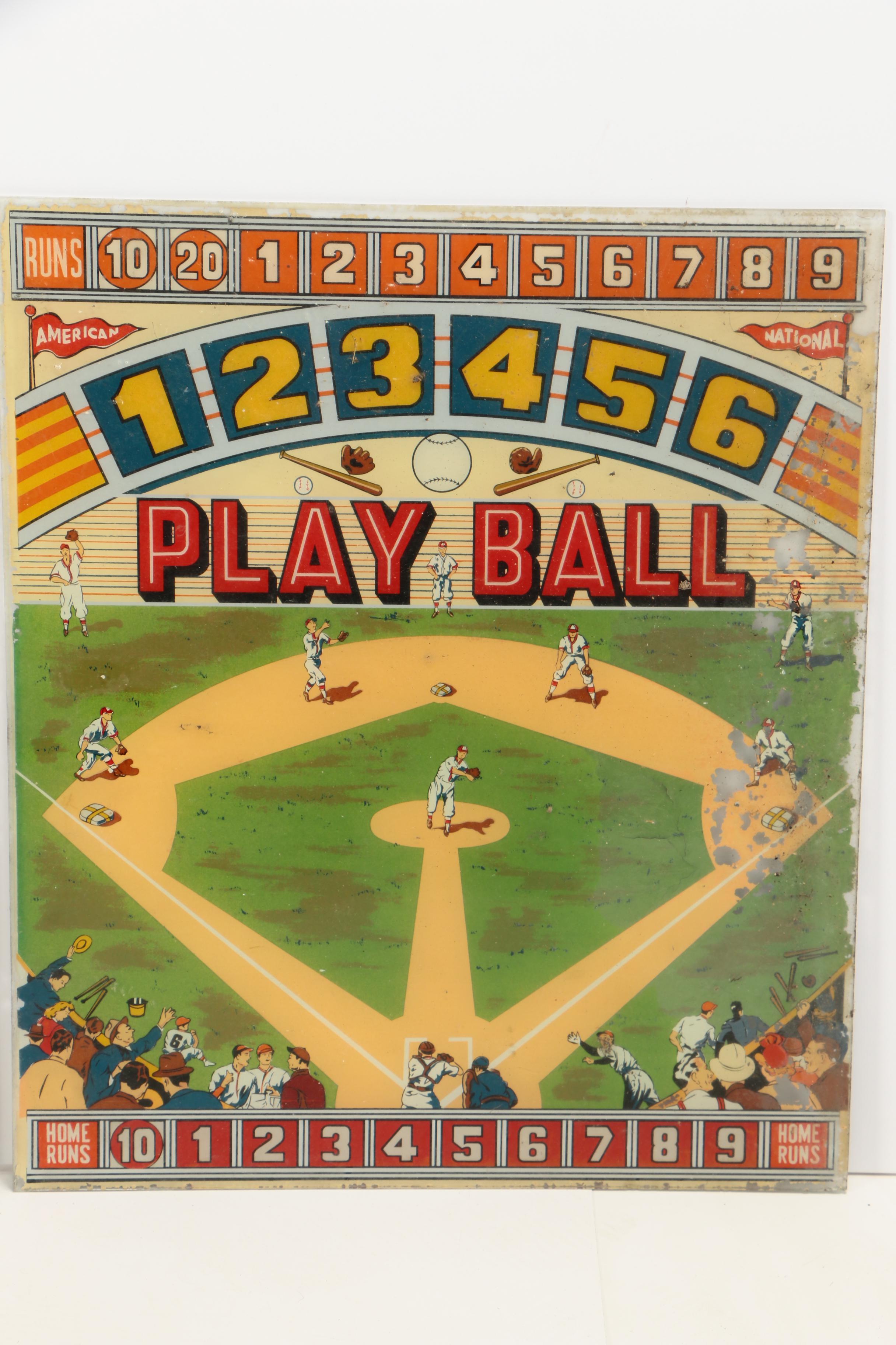 Woodrail Pinball Machine Glass Display Panels, 1930s/1940s