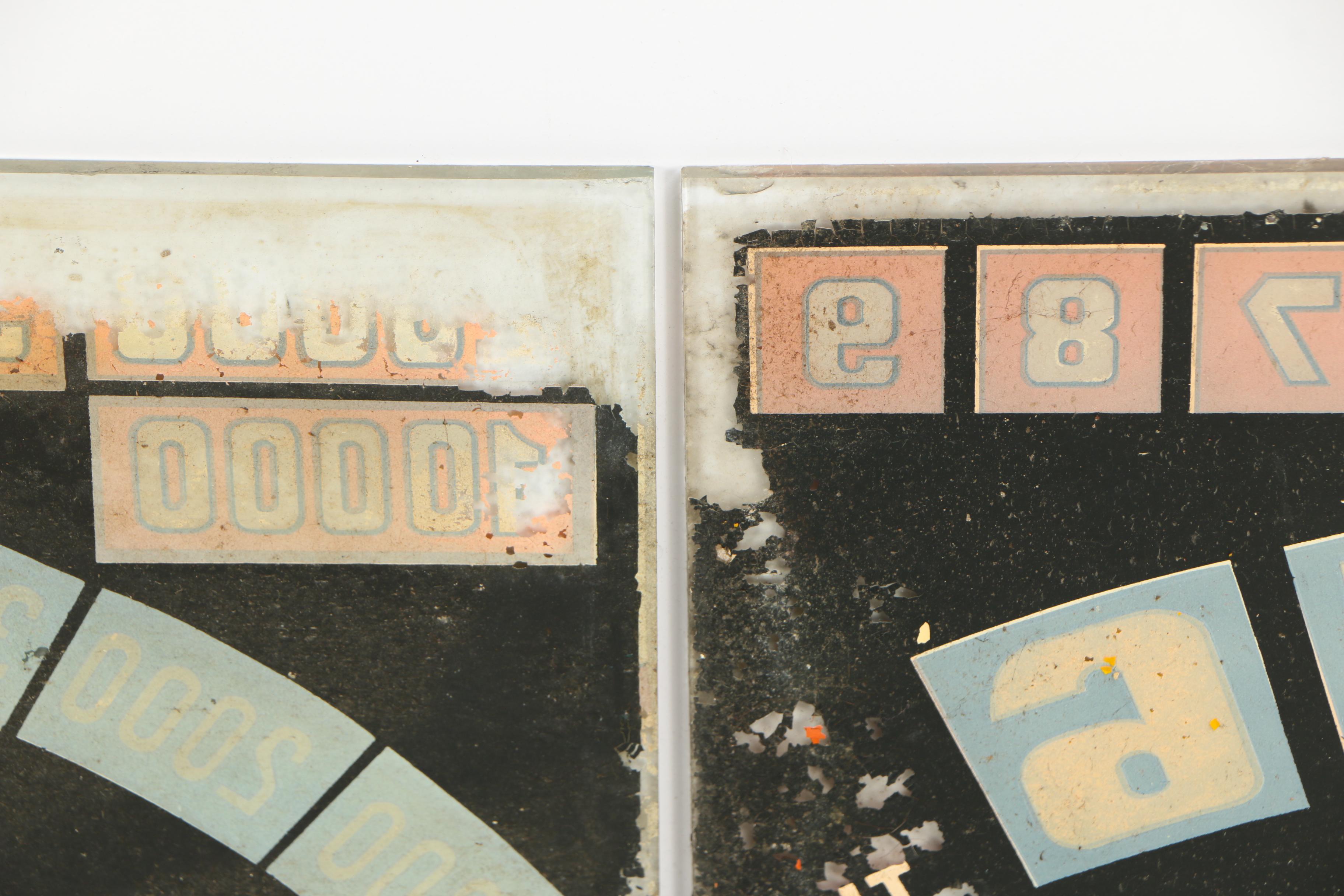Woodrail Pinball Machine Glass Display Panels, 1930s/1940s