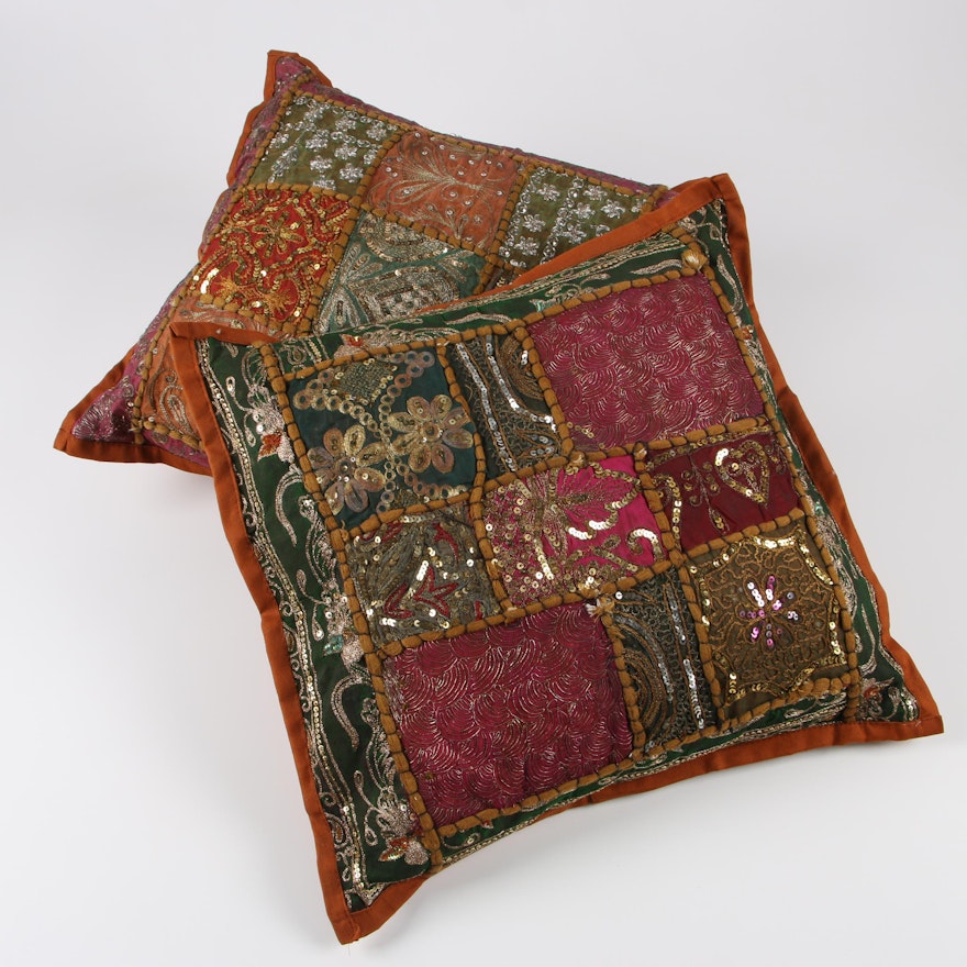 South Asian Embroidered and Embellished Cotton Blend Accent Pillows
