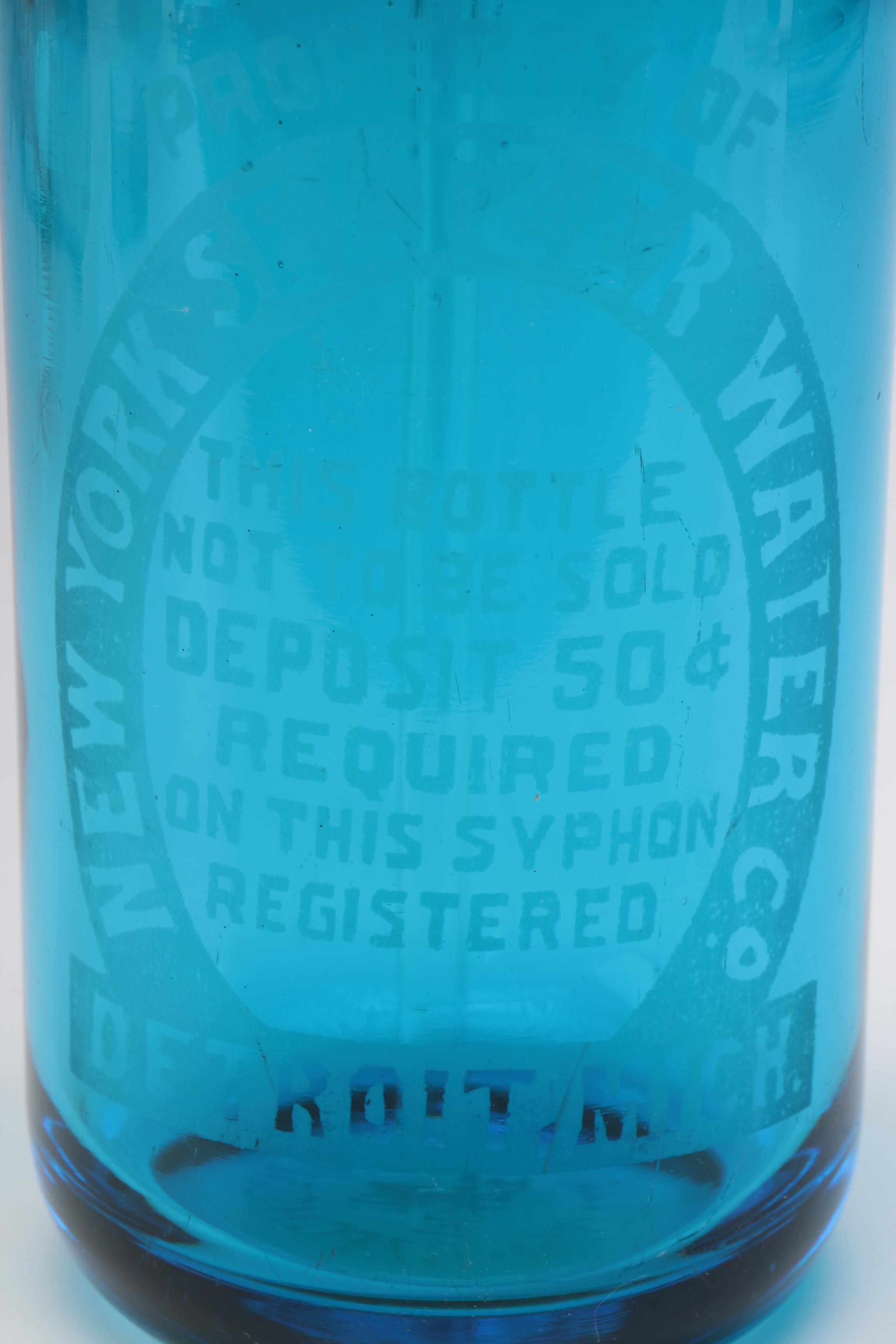 New York Seltzer Water Co. Blue Glass Seltzer Bottle, Early 20th Century