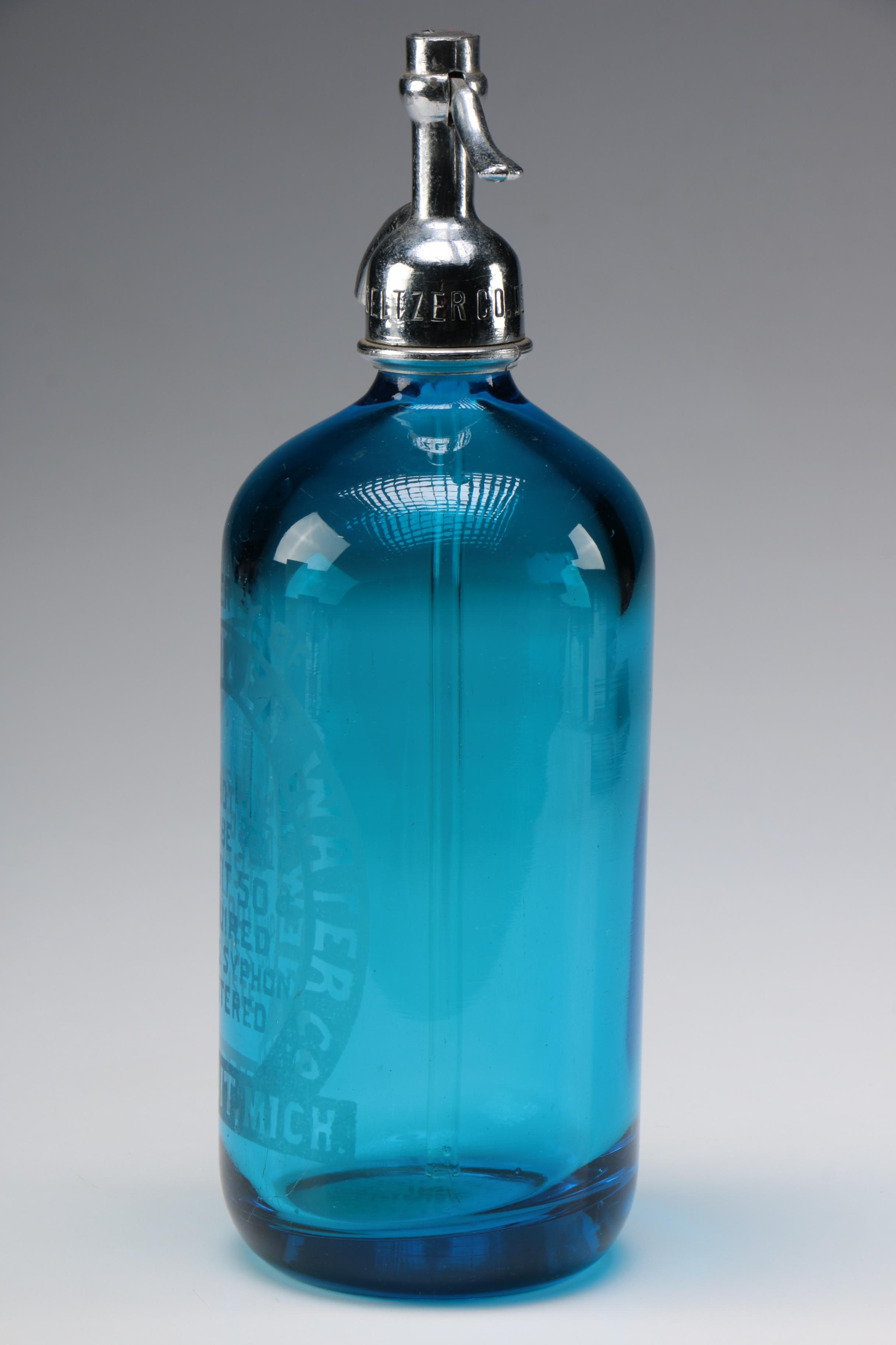 New York Seltzer Water Co. Blue Glass Seltzer Bottle, Early 20th Century
