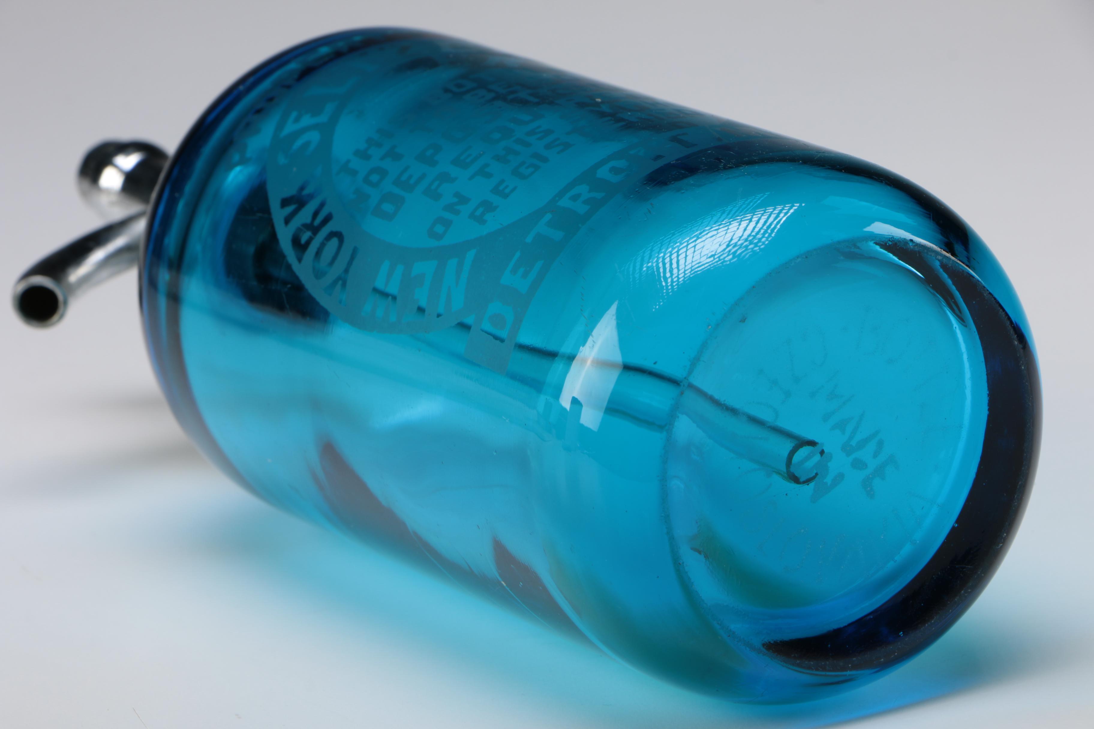 New York Seltzer Water Co. Blue Glass Seltzer Bottle, Early 20th Century
