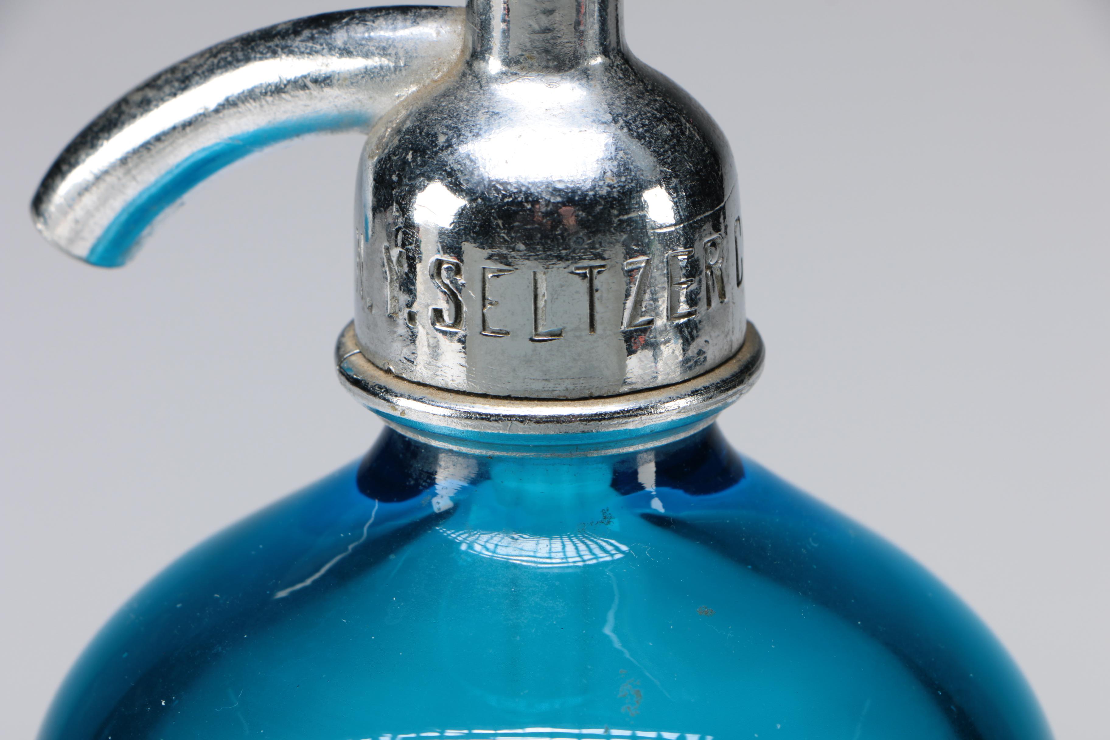 New York Seltzer Water Co. Blue Glass Seltzer Bottle, Early 20th Century