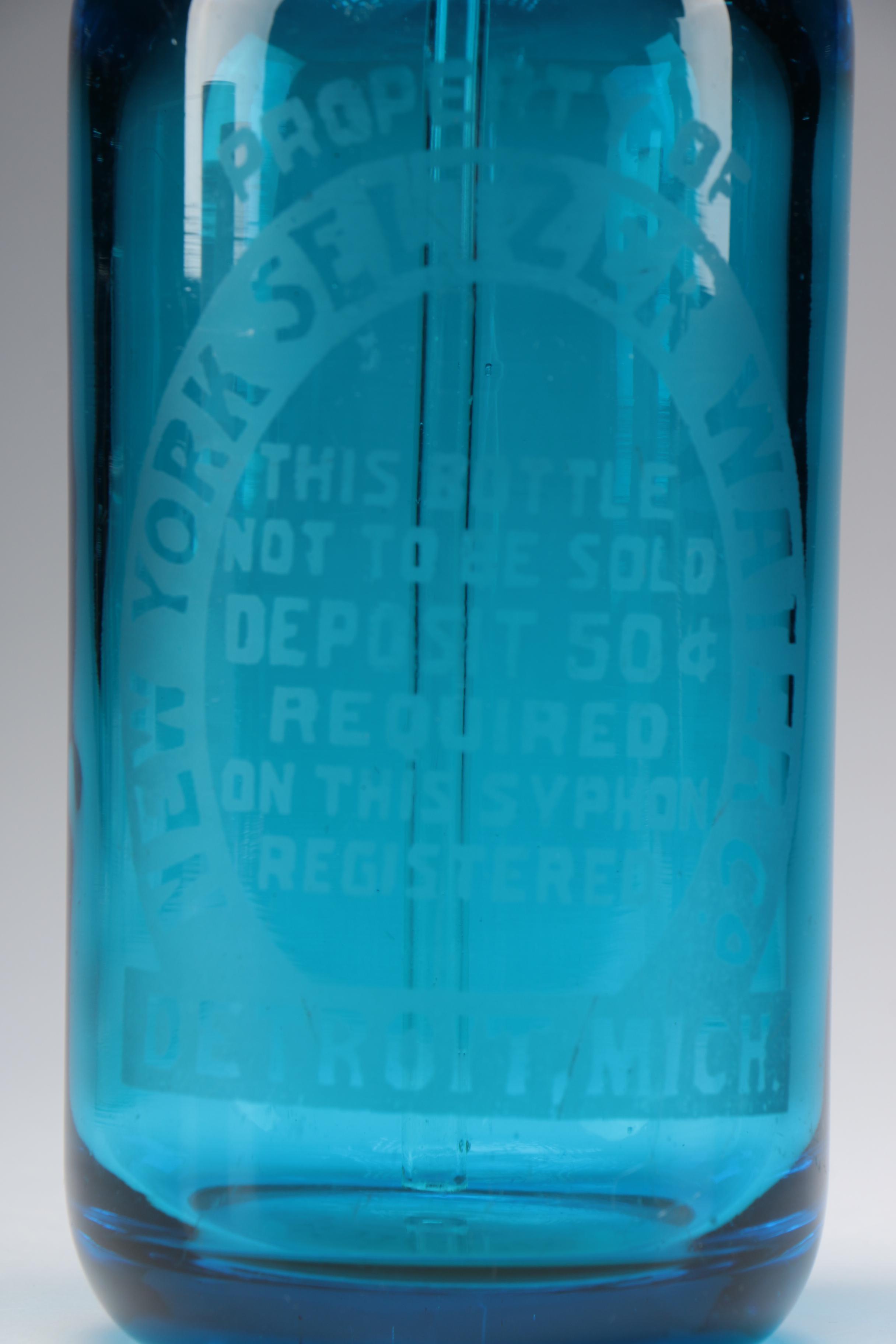 New York Seltzer Water Co. Blue Glass Seltzer Bottle, Early 20th Century