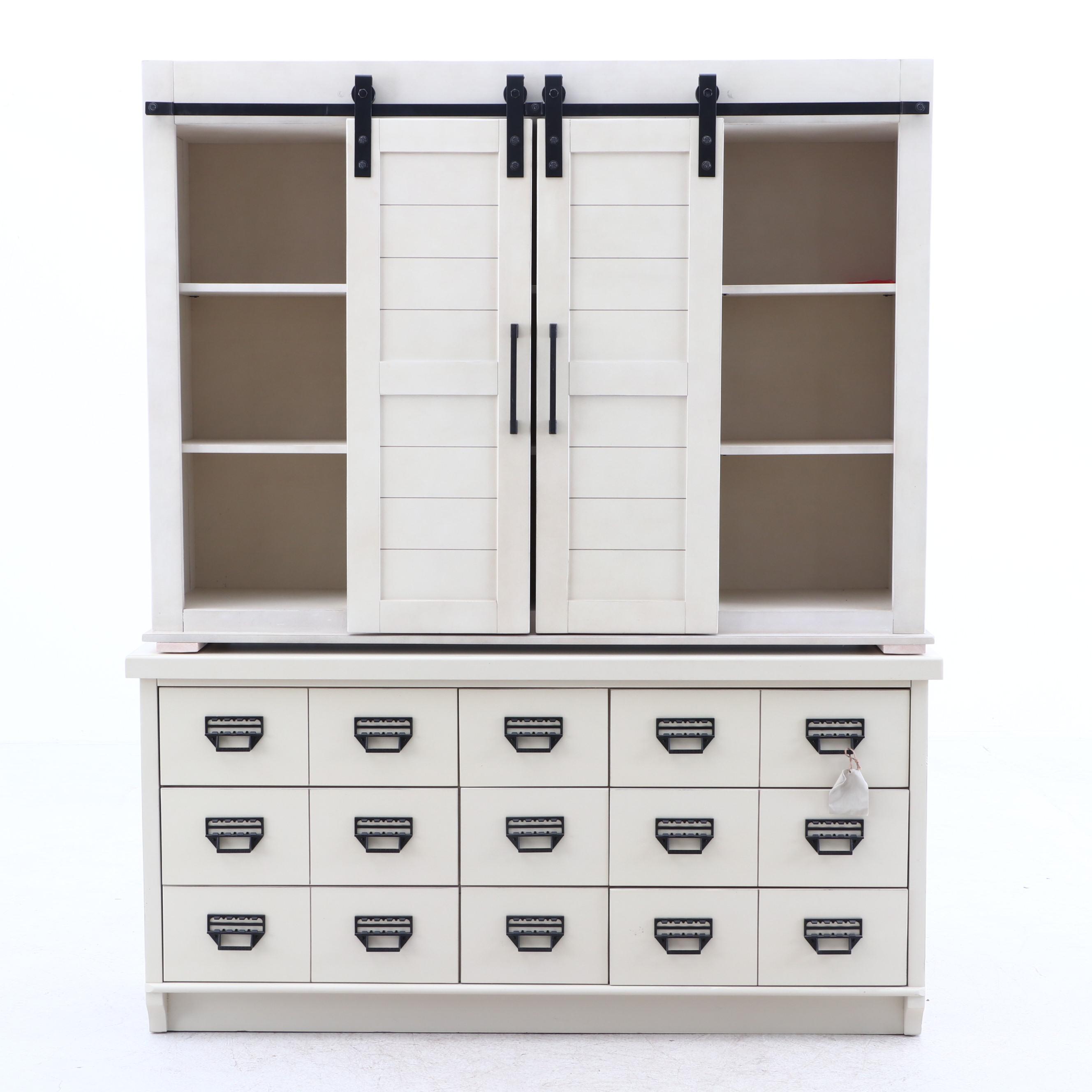 2017 Farmhouse Style 2-Piece Buffet Hutch Cabinet by Magnolia Home in White