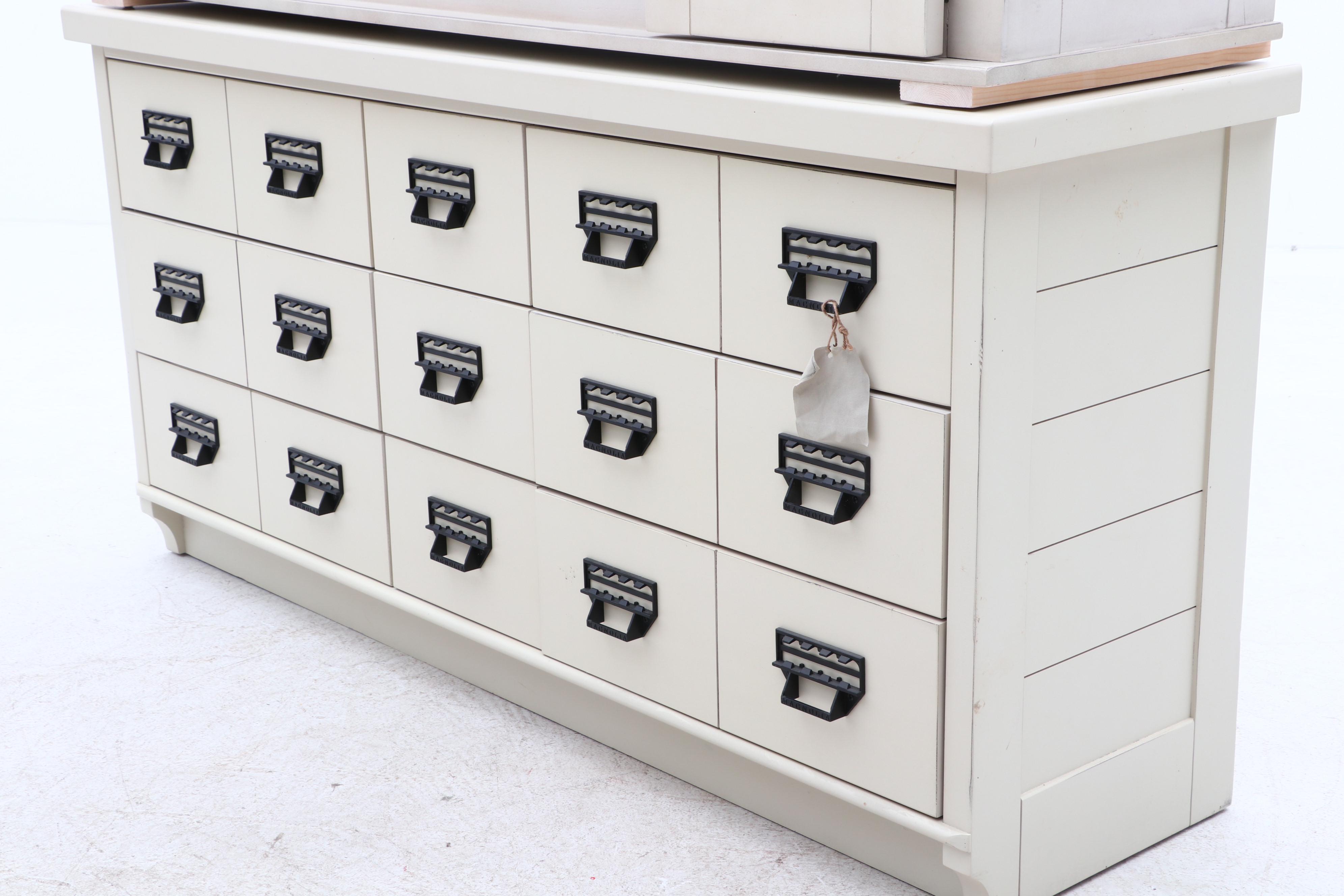 2017 Farmhouse Style 2-Piece Buffet Hutch Cabinet by Magnolia Home in White