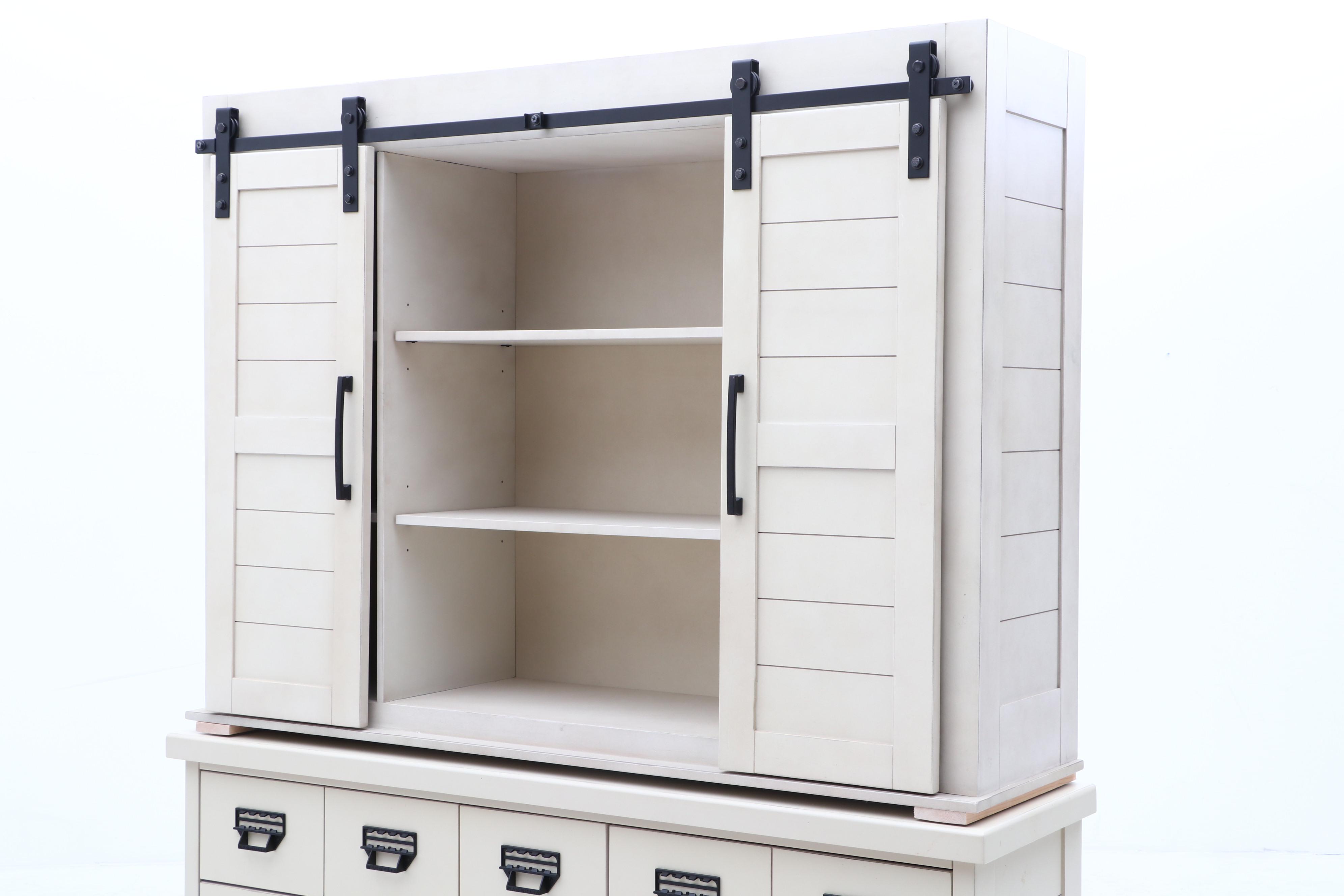 2017 Farmhouse Style 2-Piece Buffet Hutch Cabinet by Magnolia Home in White