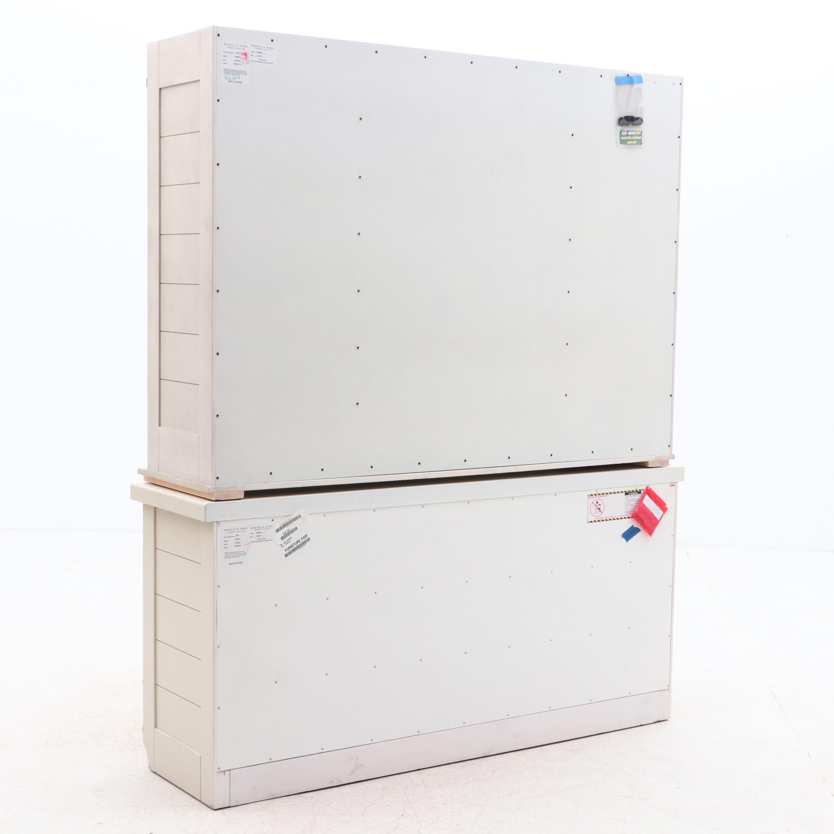 2017 Farmhouse Style 2-Piece Buffet Hutch Cabinet by Magnolia Home in White