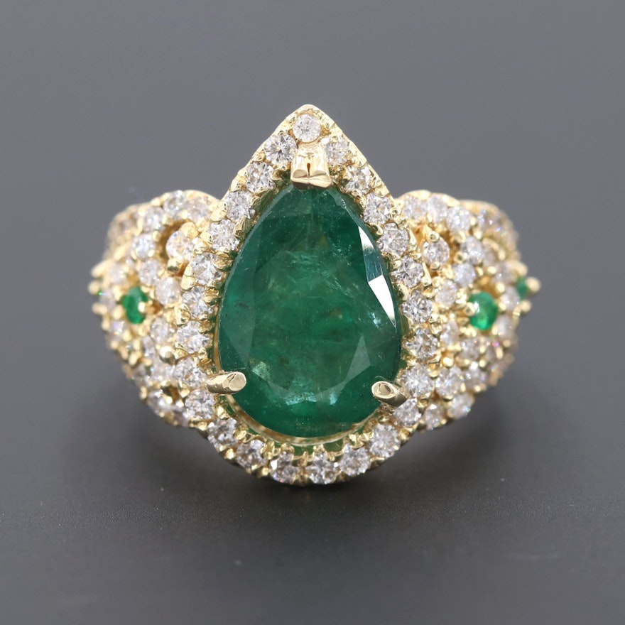 18K Yellow Gold 3.27 CT Emerald and 1.27 CTW Diamond Ring