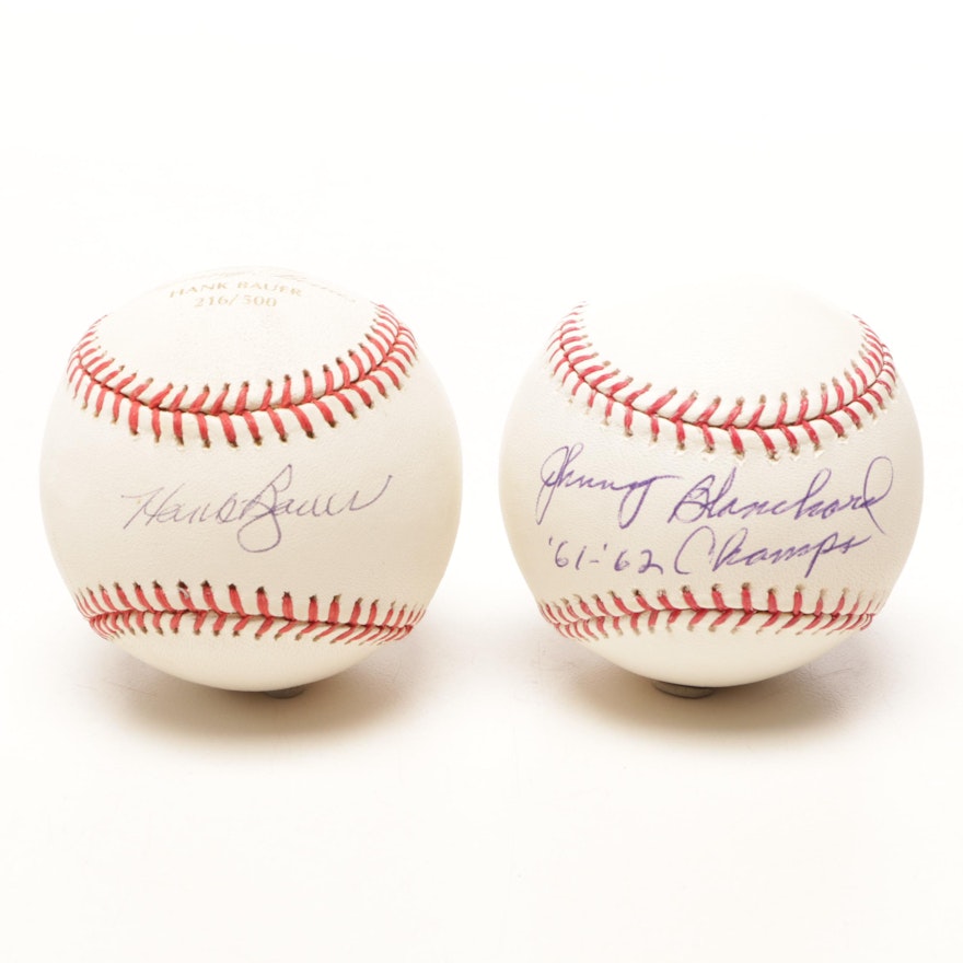 Hank Bauer and Johnny Blanchard Signed Rawlings Major League Baseballs