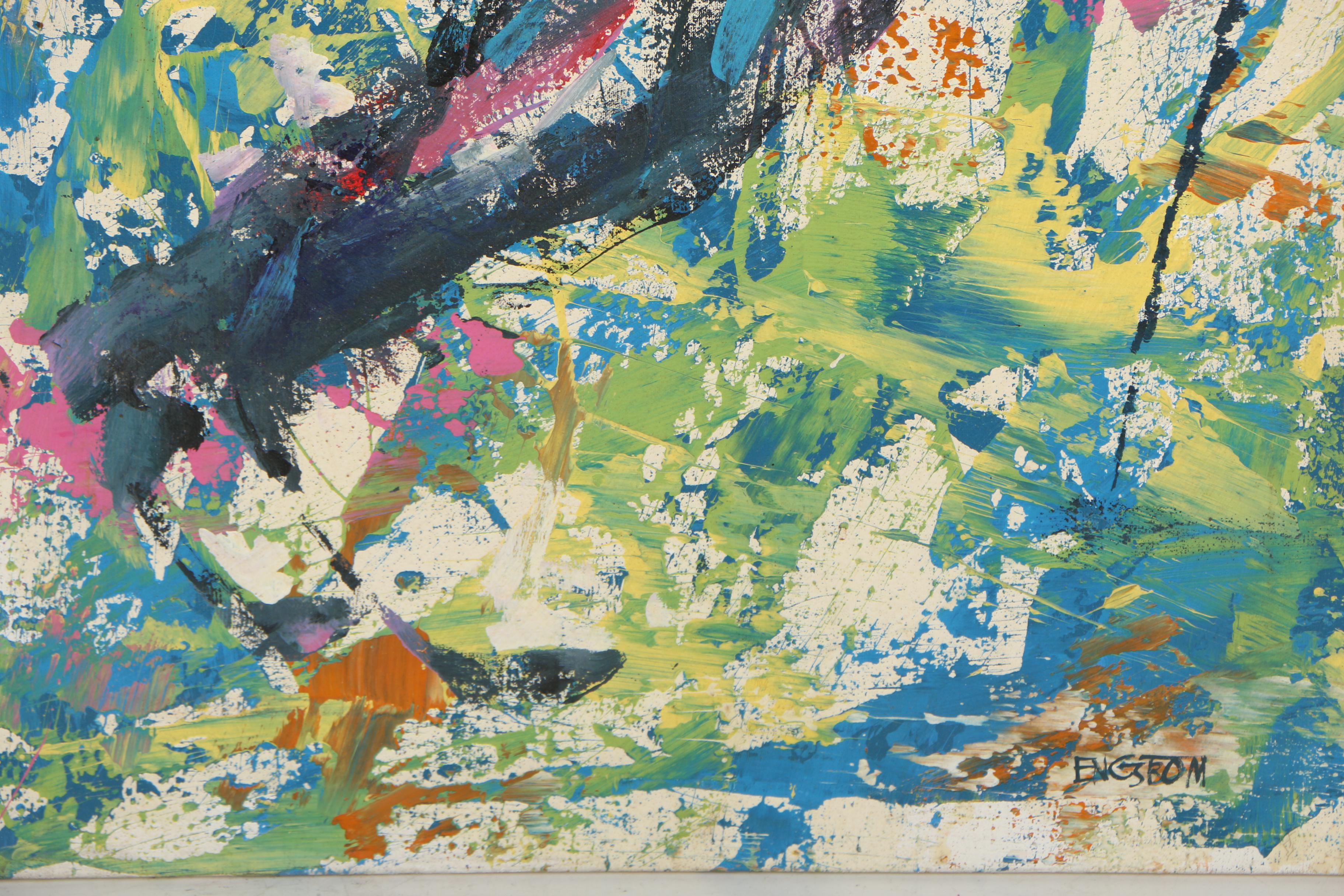 Magnus Engstrom Abstract Acrylic Painting of Skiier
