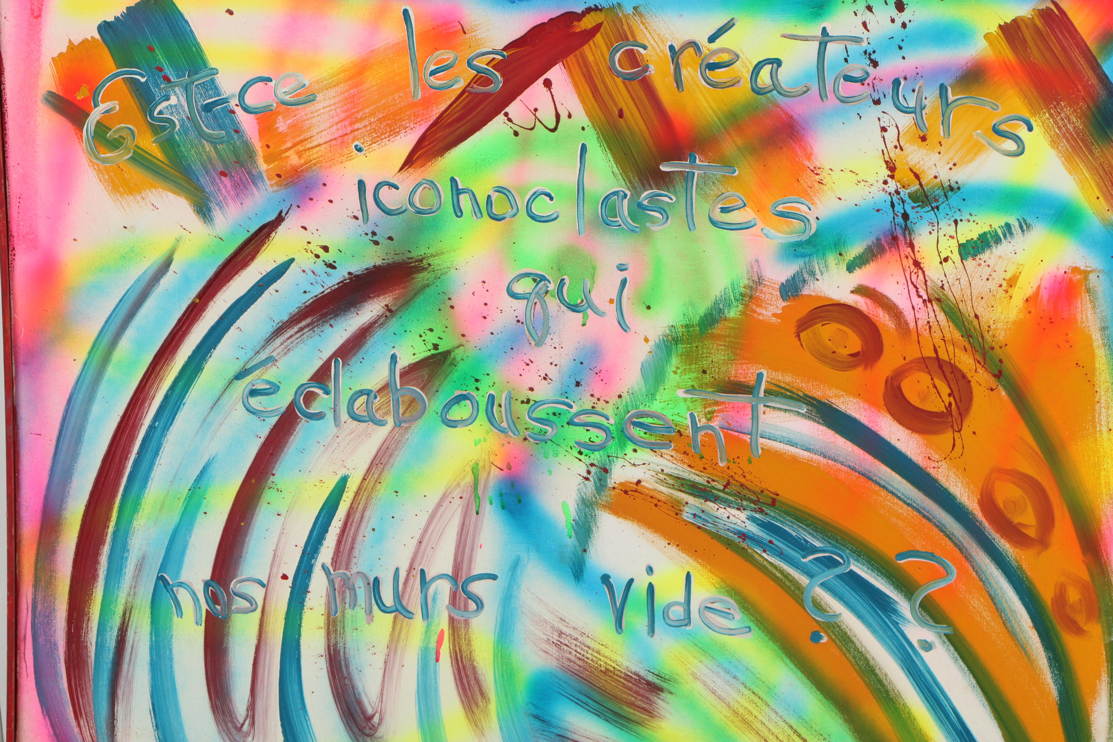 E. Goldman Mixed Media Painting "Graffiti in Orange and Blue"