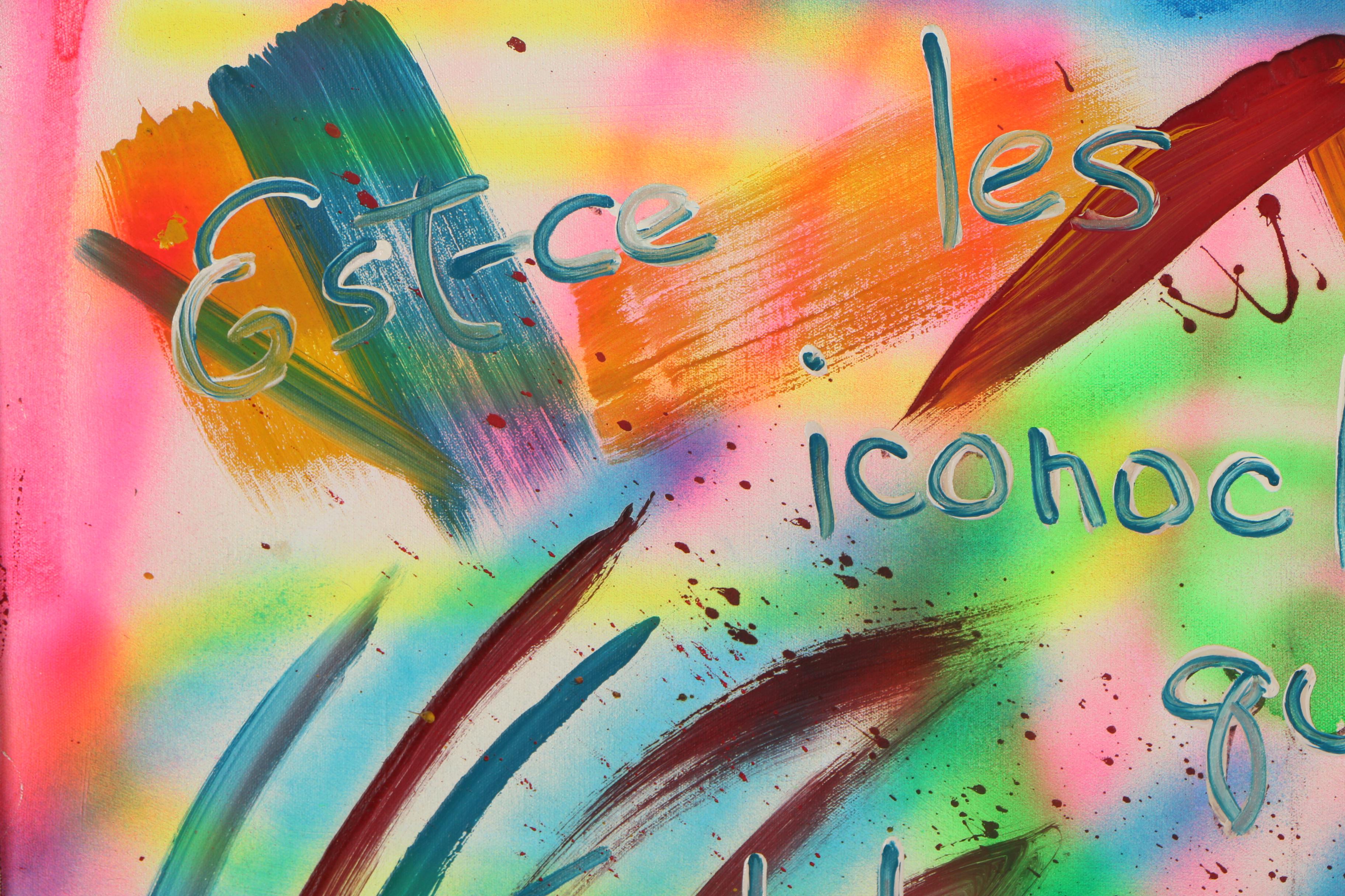 E. Goldman Mixed Media Painting "Graffiti in Orange and Blue"