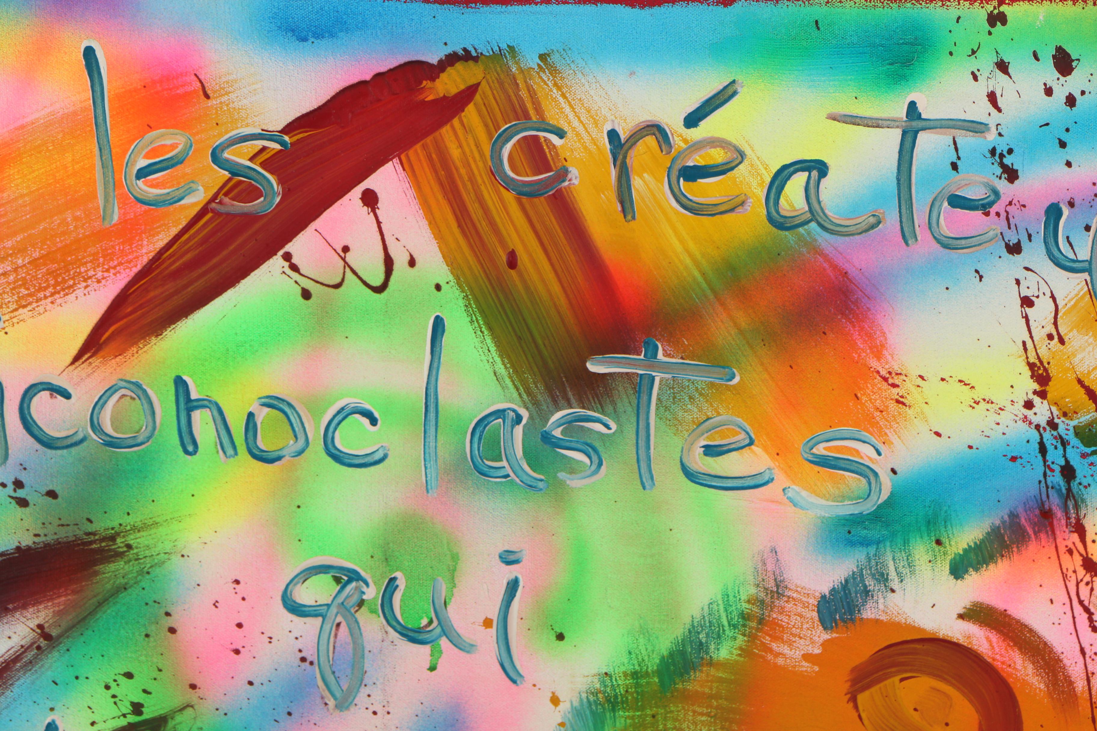 E. Goldman Mixed Media Painting "Graffiti in Orange and Blue"