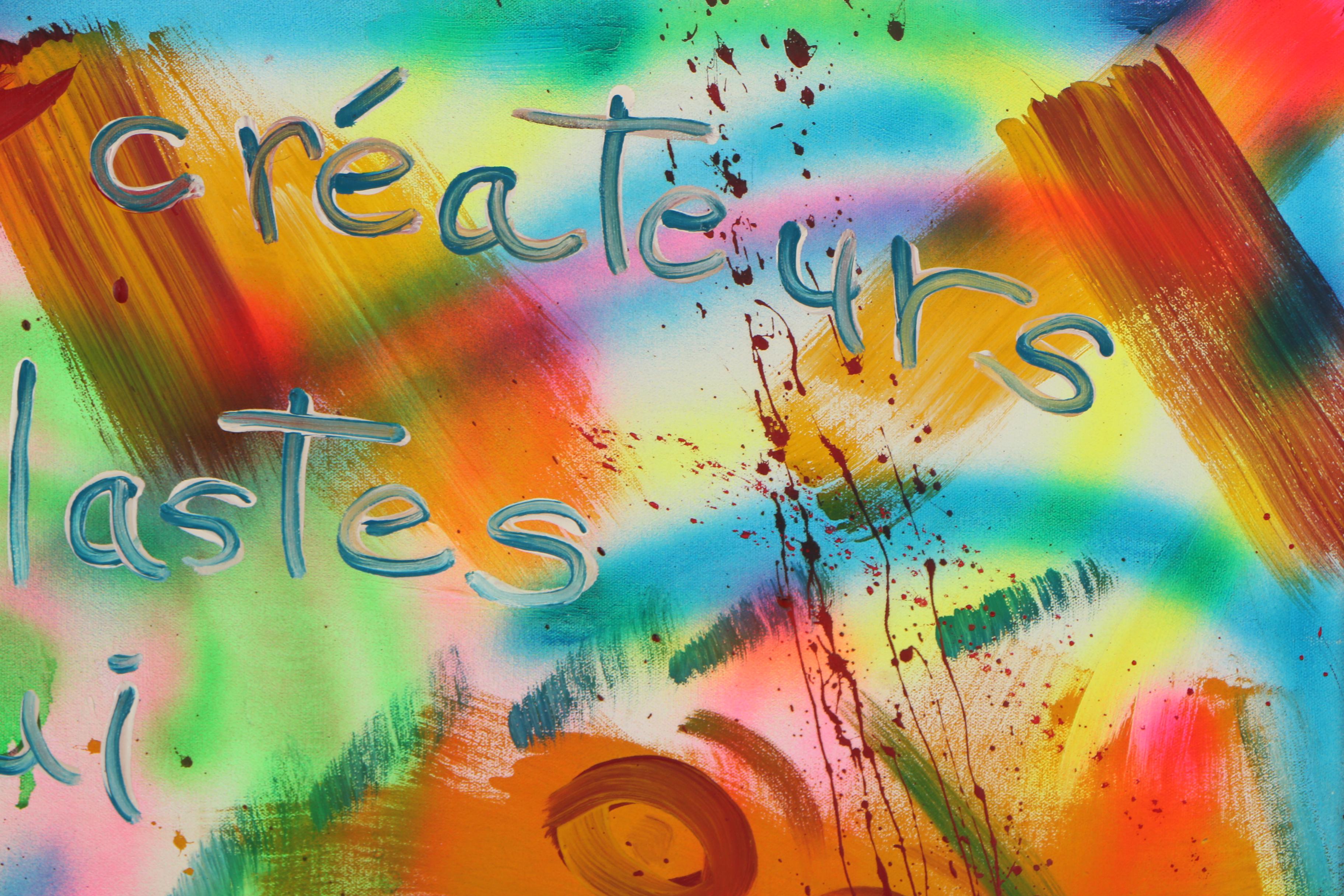 E. Goldman Mixed Media Painting "Graffiti in Orange and Blue"
