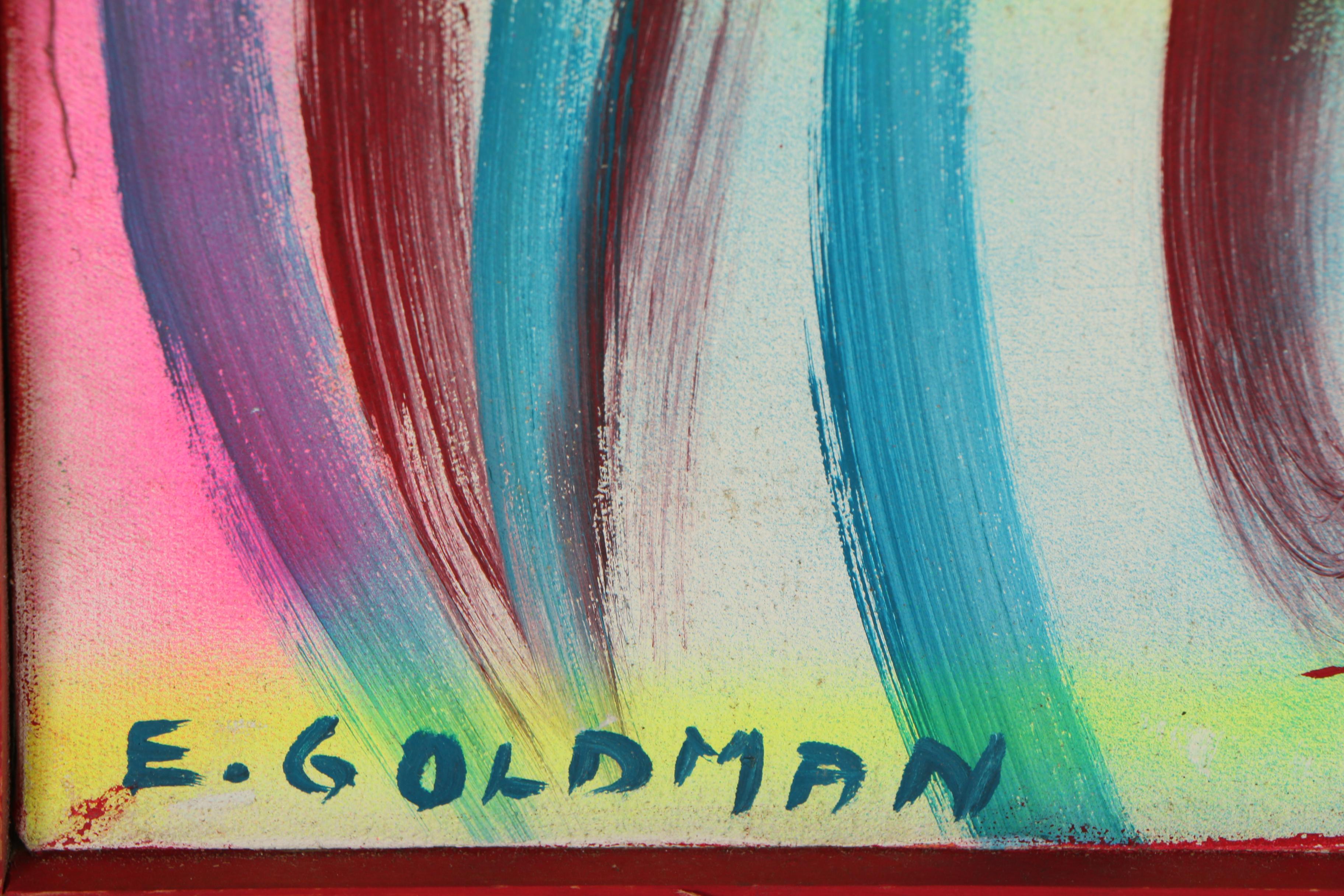 E. Goldman Mixed Media Painting "Graffiti in Orange and Blue"