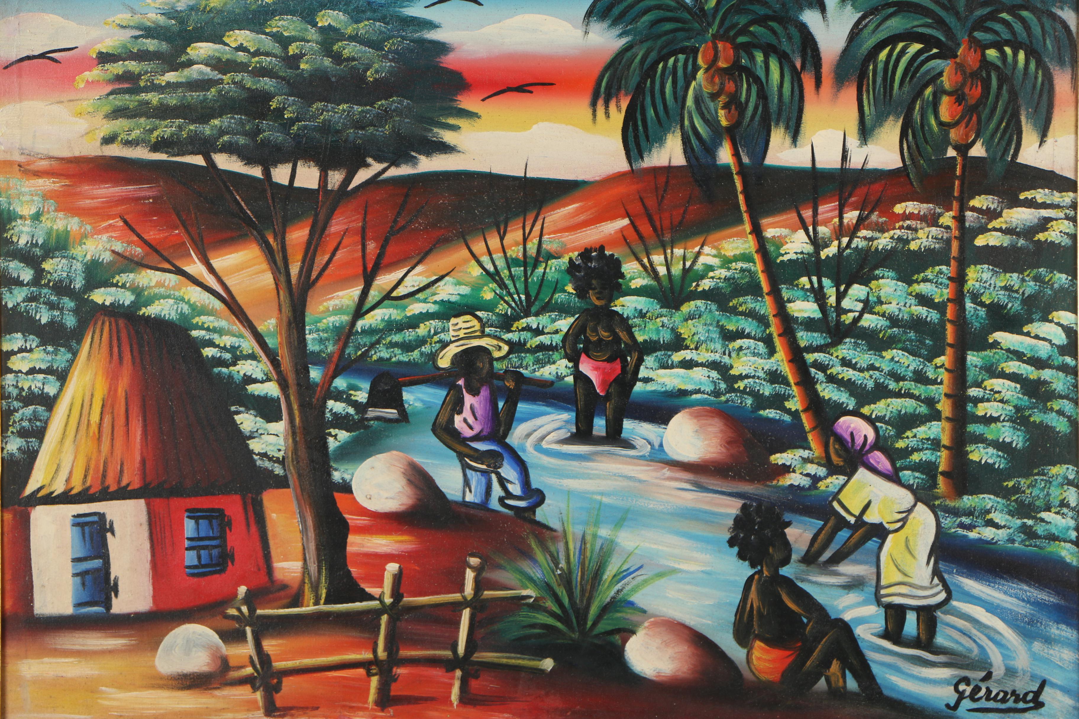 Gérard Haitian Folk Art Oil Painting