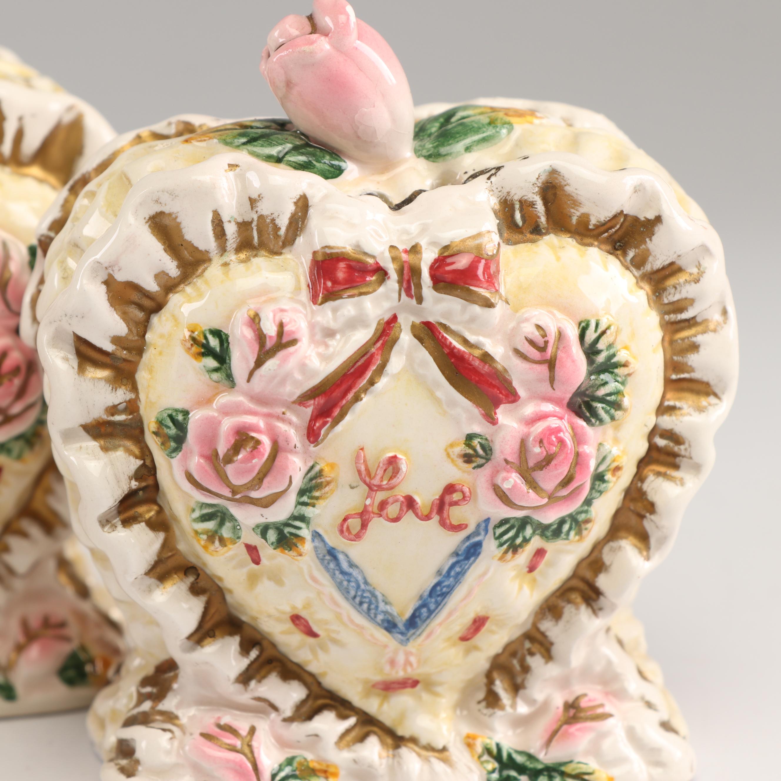 Fitz and Floyd Omnibus "Love" Teapot and Salt and Pepper Shakers, 1996