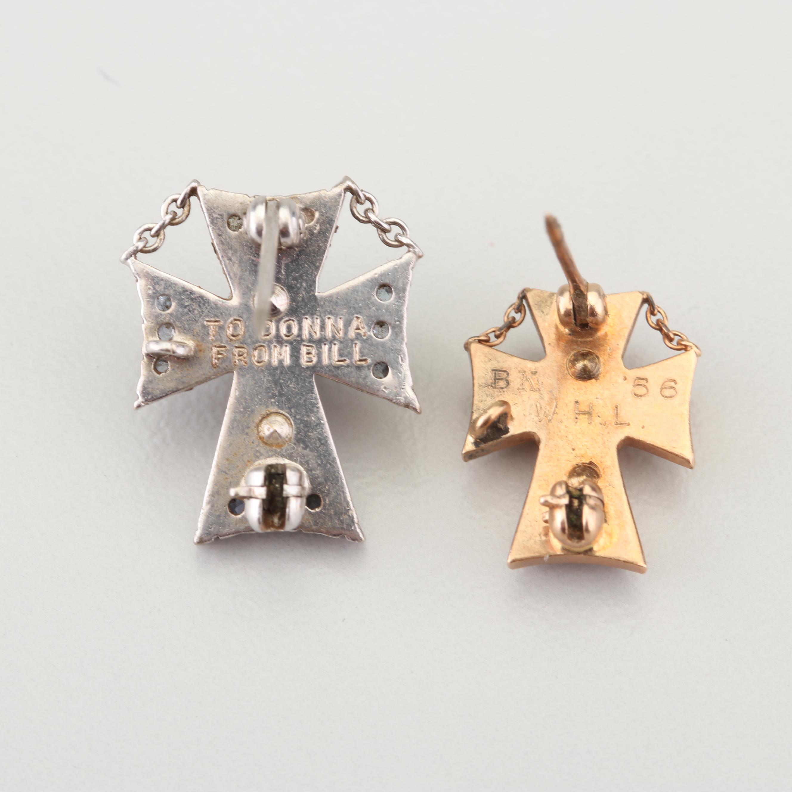 10K Yellow and White Gold Sigma Chi Pins and Charm with Gemstone Accents