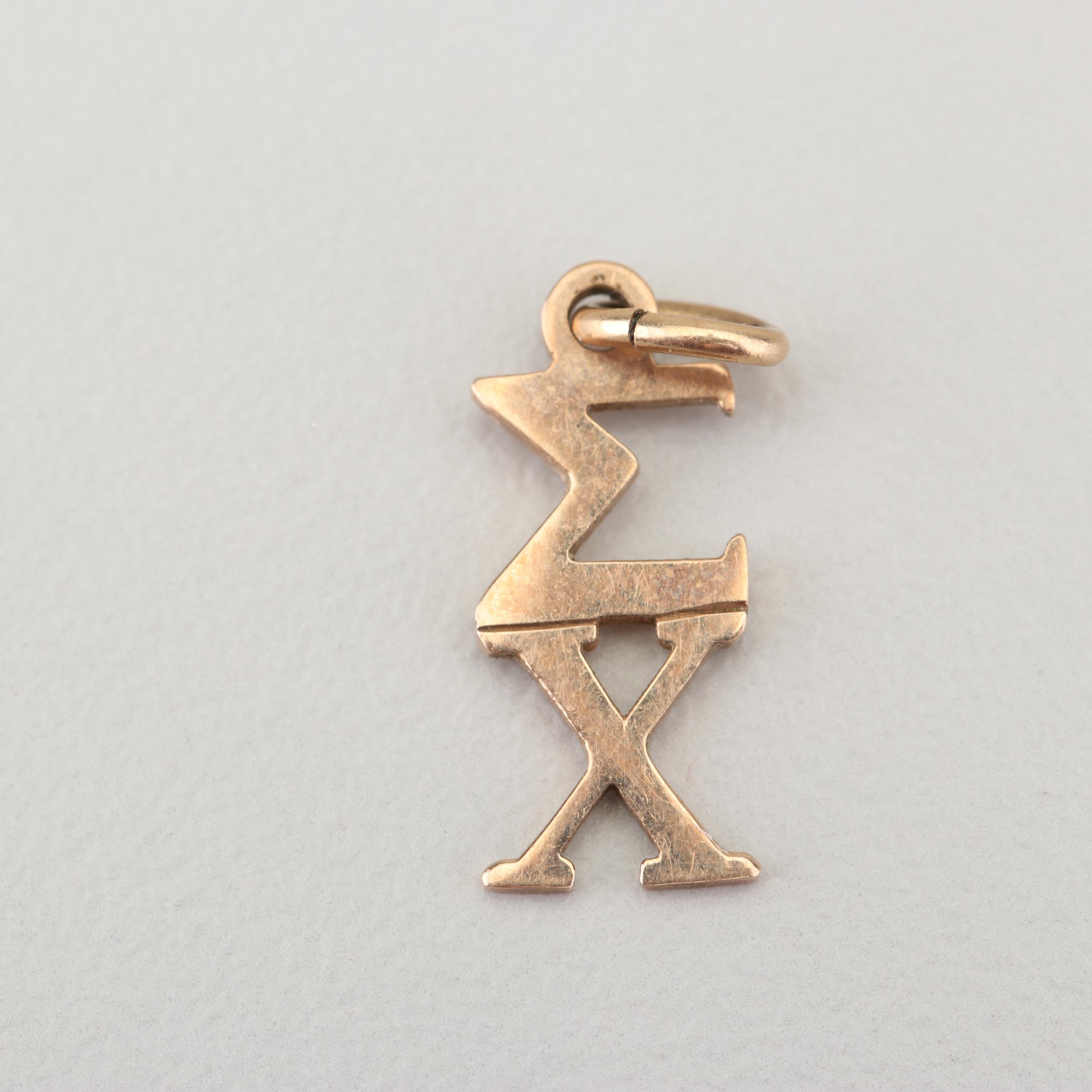10K Yellow and White Gold Sigma Chi Pins and Charm with Gemstone Accents