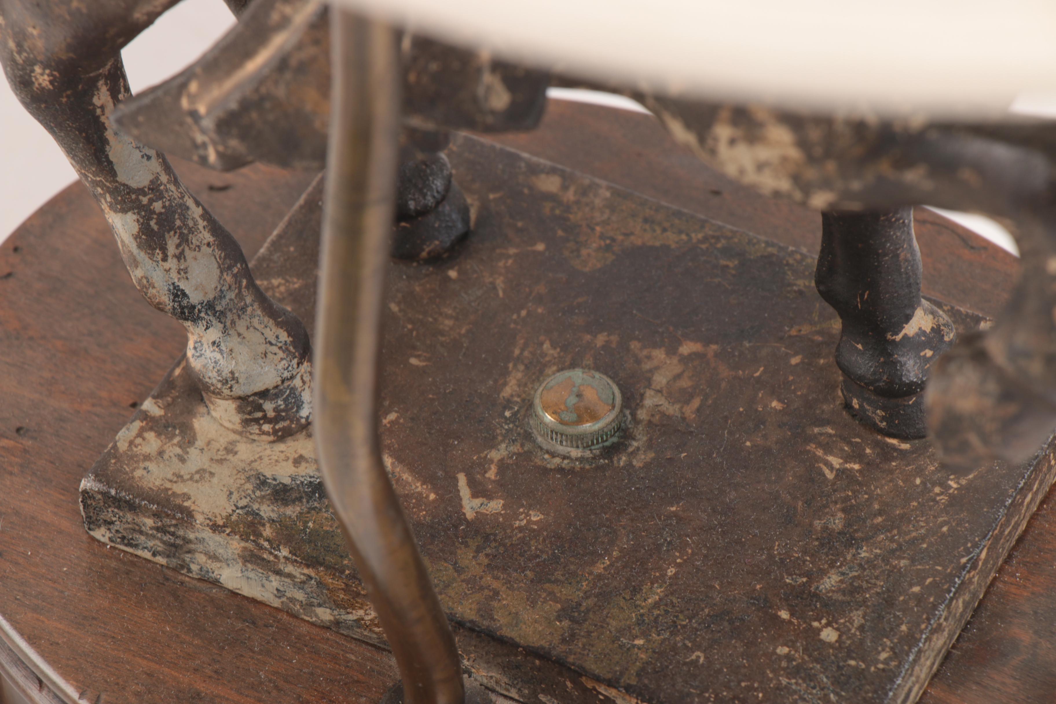 Cast Iron Horse on Wood Base Lamp with Roseart Silk Shade
