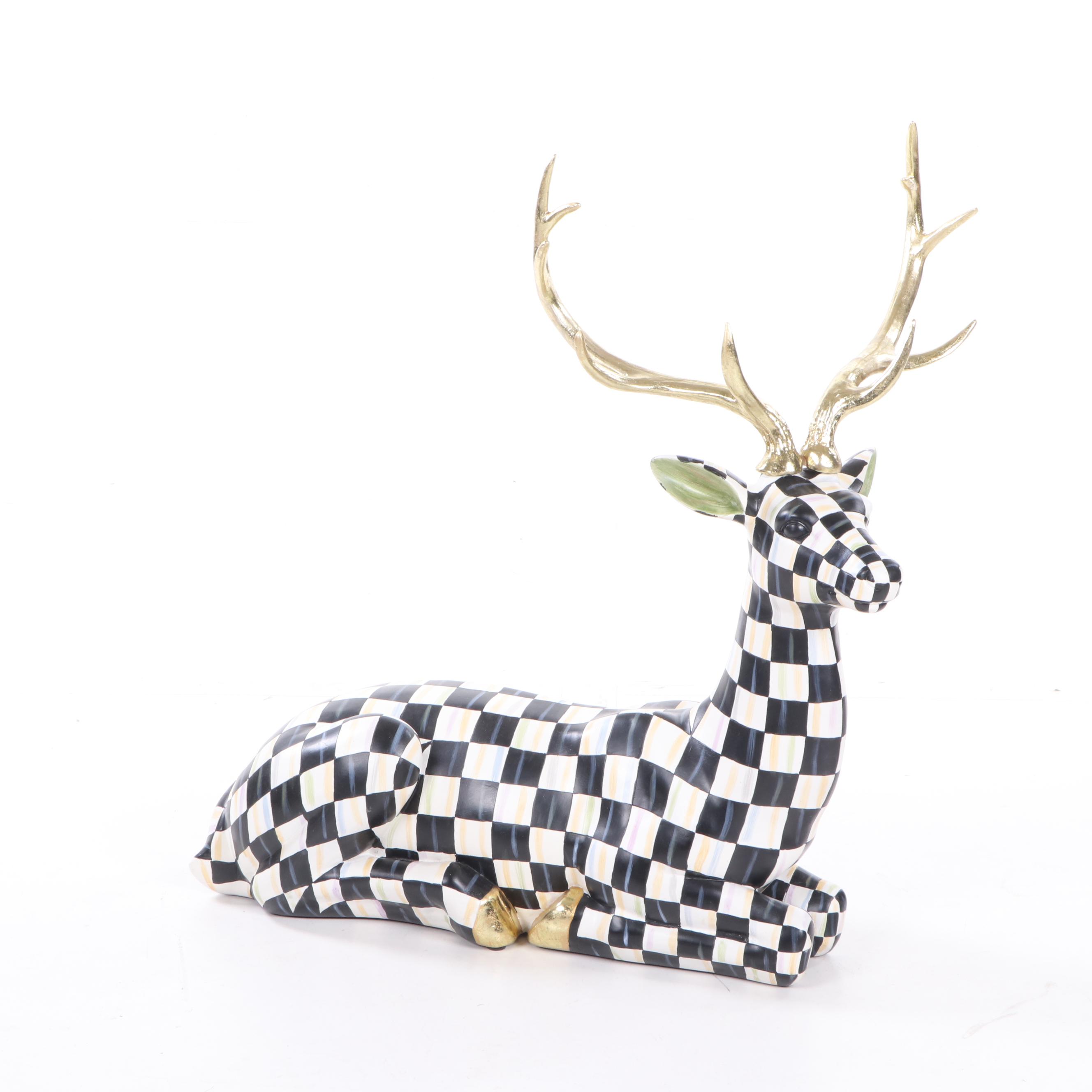 MacKenzie-Childs "Courtly Check" Resting Reindeer Figure