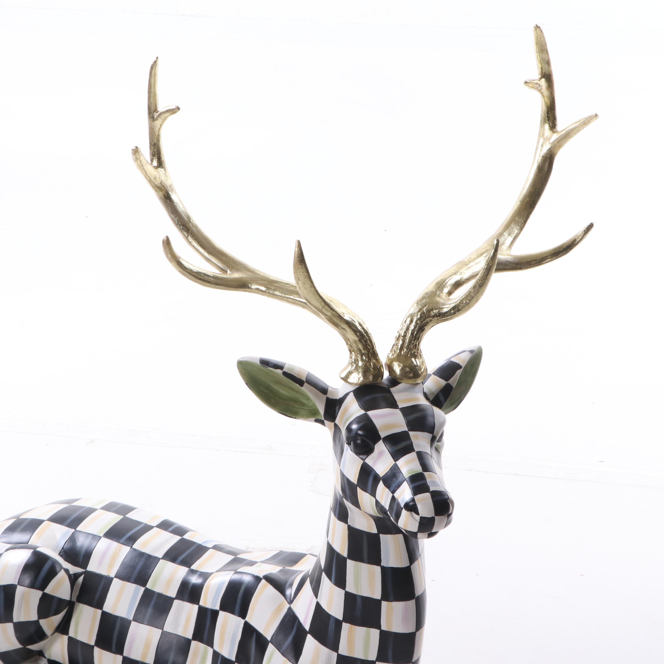MacKenzie-Childs "Courtly Check" Resting Reindeer Figure