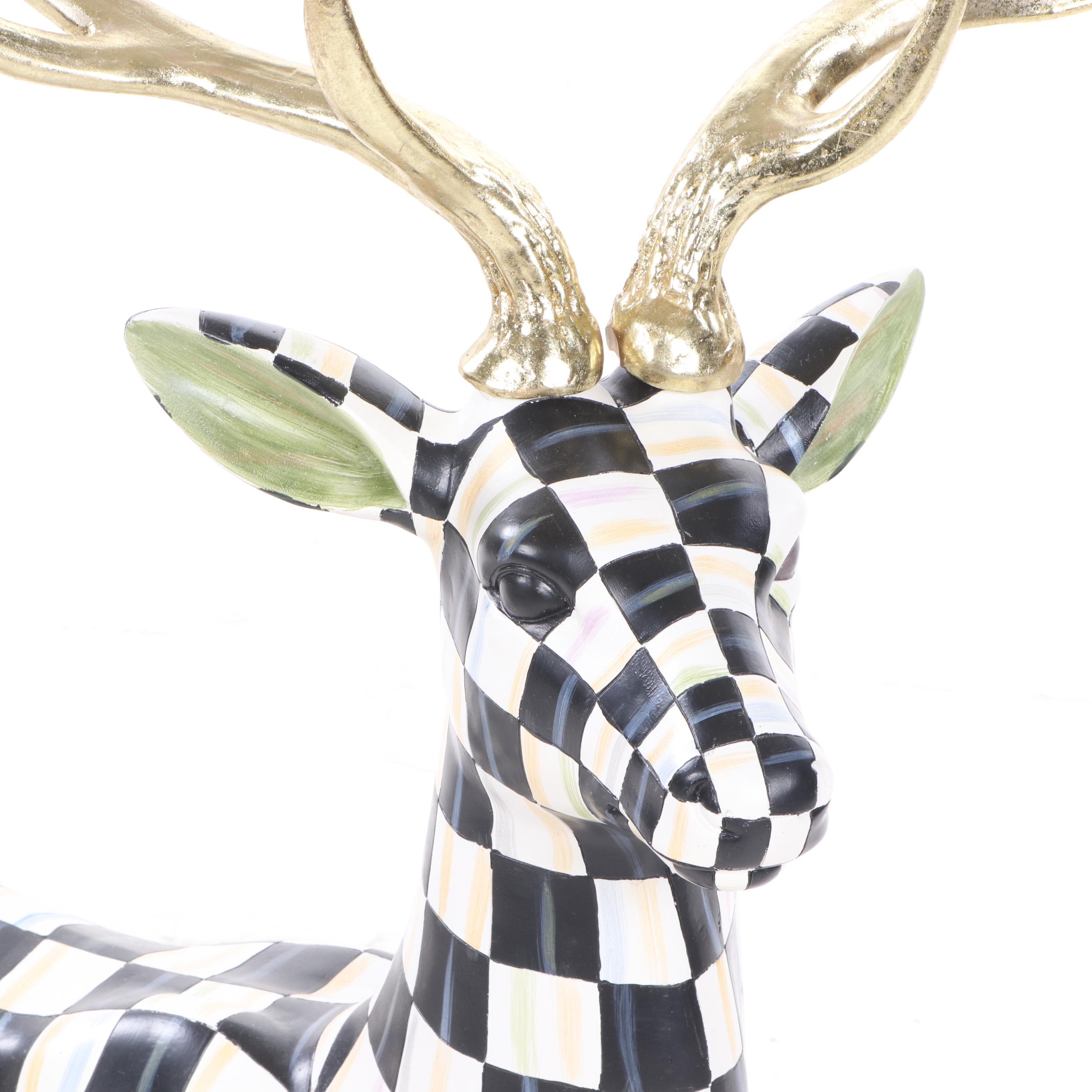 MacKenzie-Childs "Courtly Check" Resting Reindeer Figure