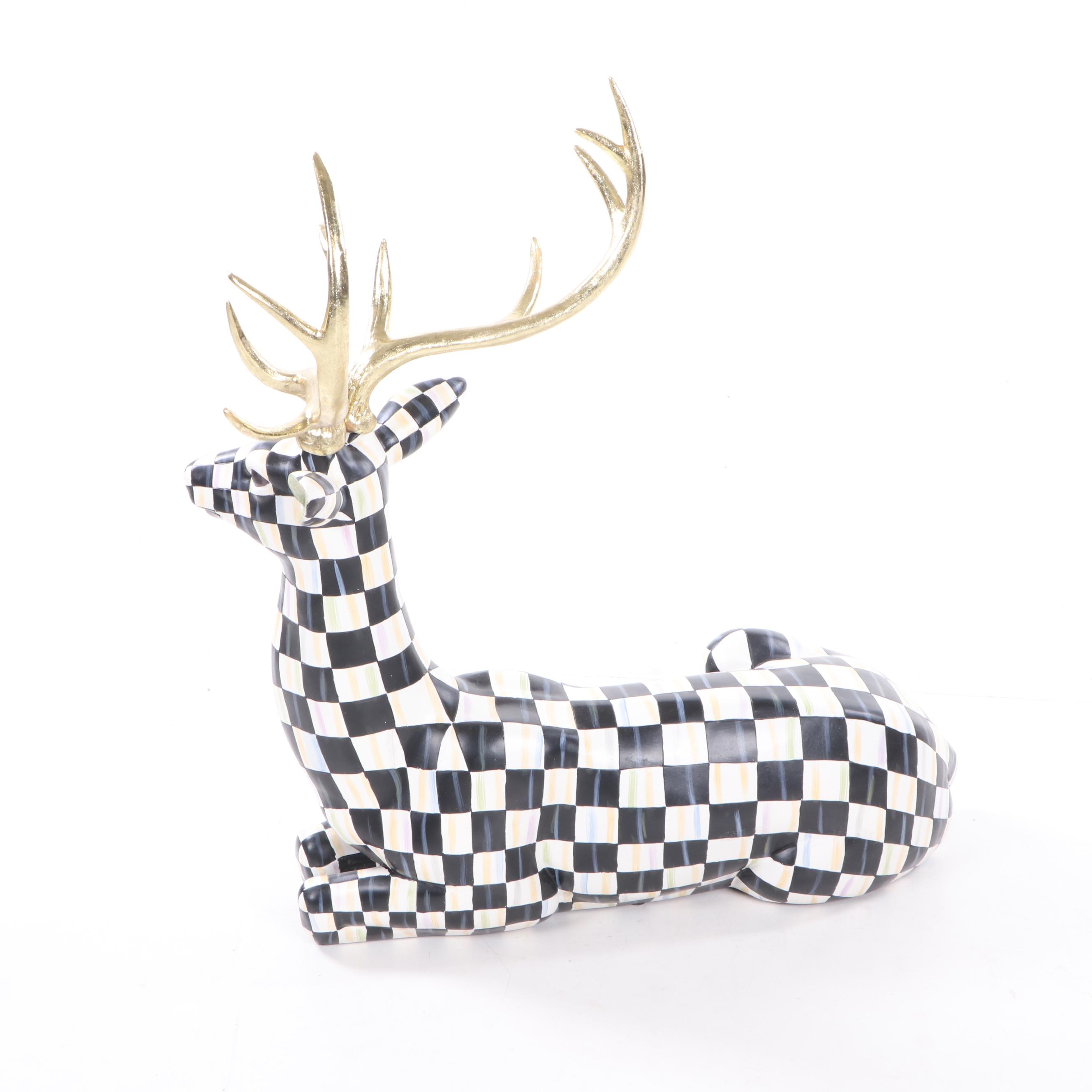 MacKenzie-Childs "Courtly Check" Resting Reindeer Figure