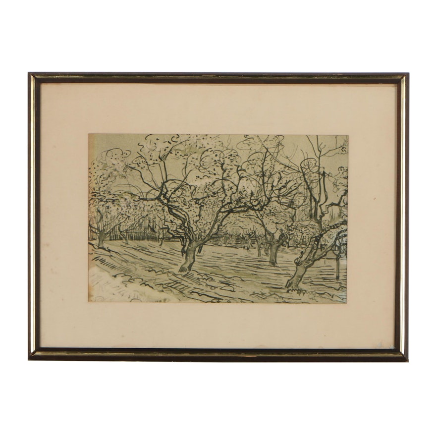 Halftone Print after Vincent Van Gogh "Provencal Orchard"